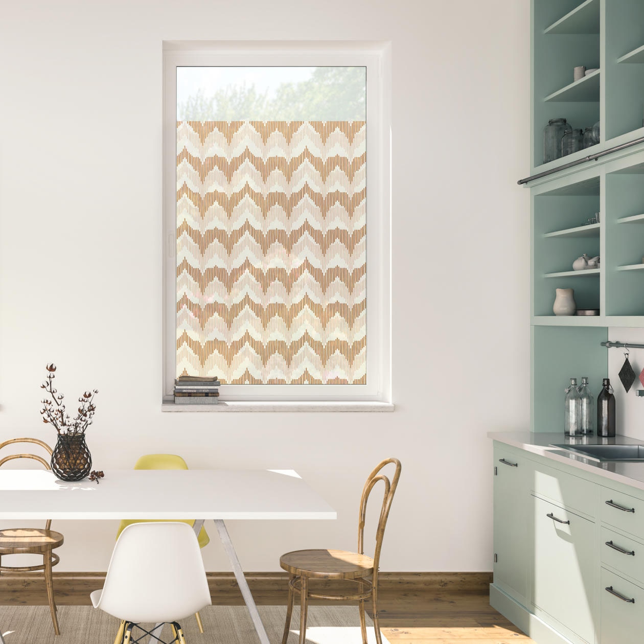 LICHTBLICK ORIGINAL Fensterfolie »Fensterfolie selbstklebend, Sichtschutz, Boho Zig Zag - Gelb«, 1 St., blickdicht, glattstatisch haftend