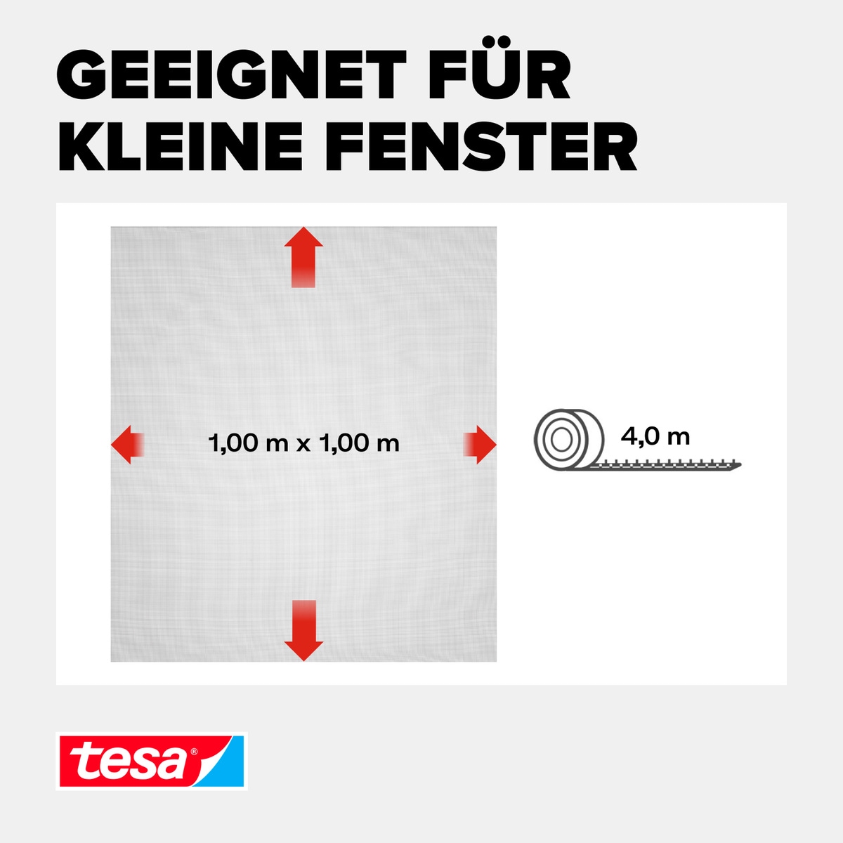 tesa Insektenschutz-Fensterrahmen »Insect Stop Standard Fliegengitter für Fenster - 1.0 m : 1.0 m«, Insektenschutzgitter -Fliegenetz ohne Bohren-zuschneidbar
