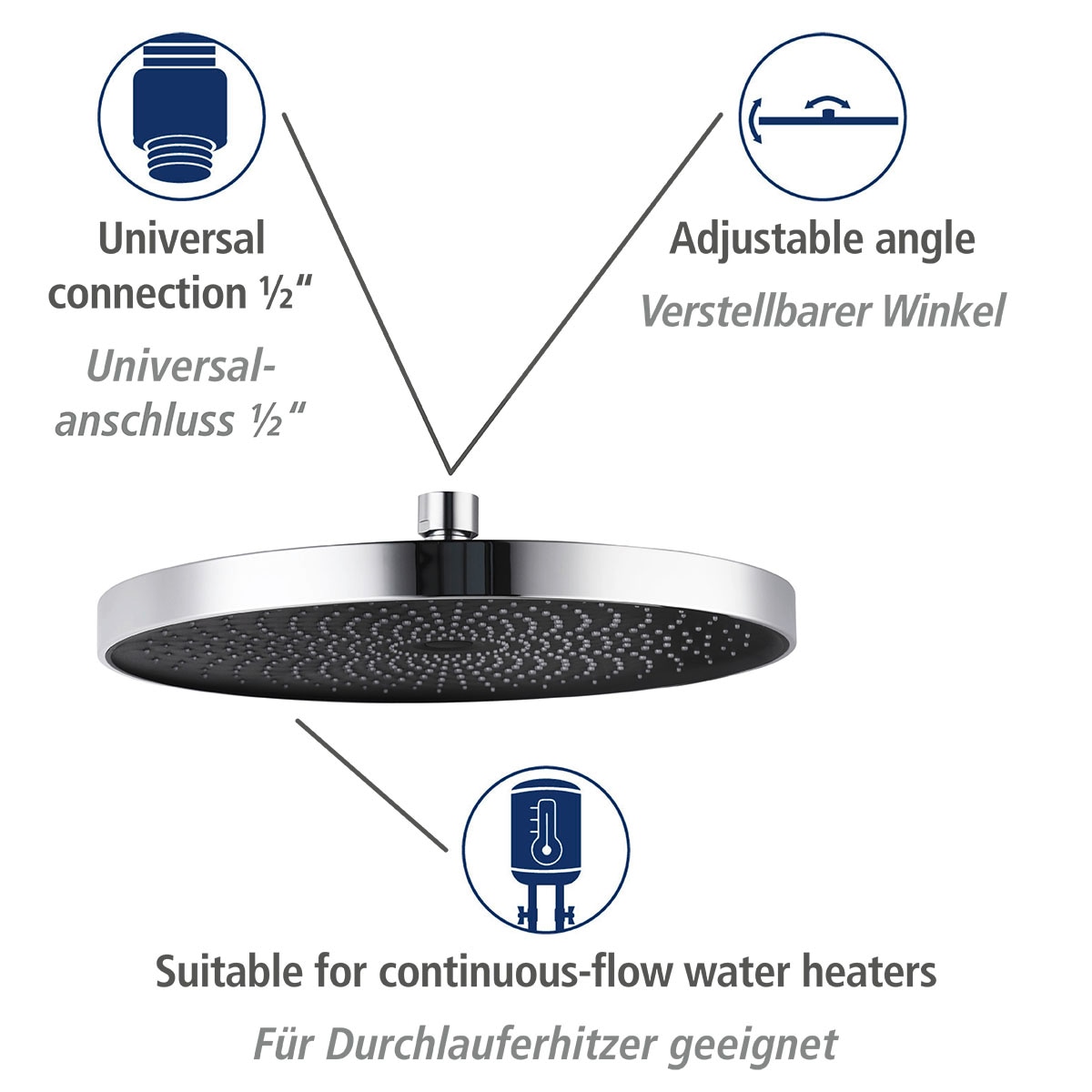 WENKO Kopfbrause »Softwater«, (1 tlg.), Chrom/Schwarz, Ø 26 cm