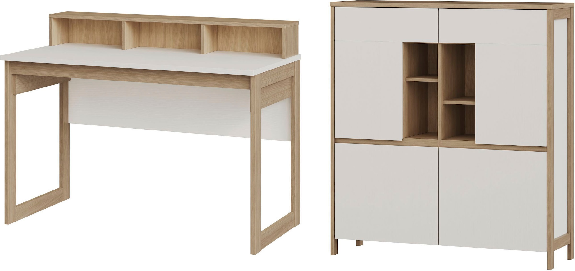 Home affaire Büromöbel-Set »Stranda im Scandi-Style, Home Office, Büro in zwei Farben verfügbar« 2 Stk. tlg. enthält Schreibtisch, Highboard