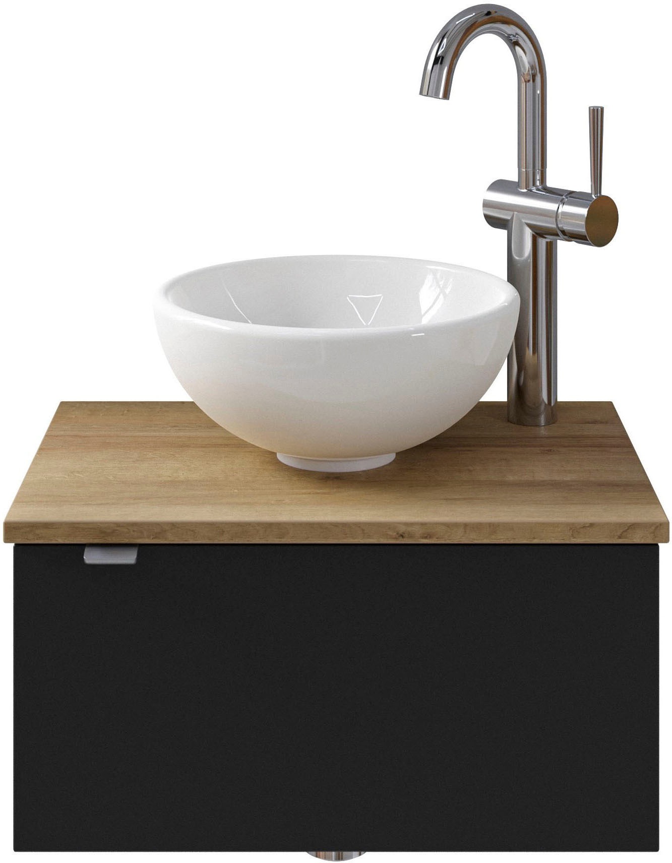 Saphir Waschtisch "Serie 6915 Waschschale mit Unterschrank für Gästebad, Gäste WC" Keramik-Aufsatzbecken, Waschtischplatte, Waschtischunterschrank, 3 Stk. tlg. 51 cm breit, 1 Tür, Waschtischplatte, kleine Bäder, ohne Armatur