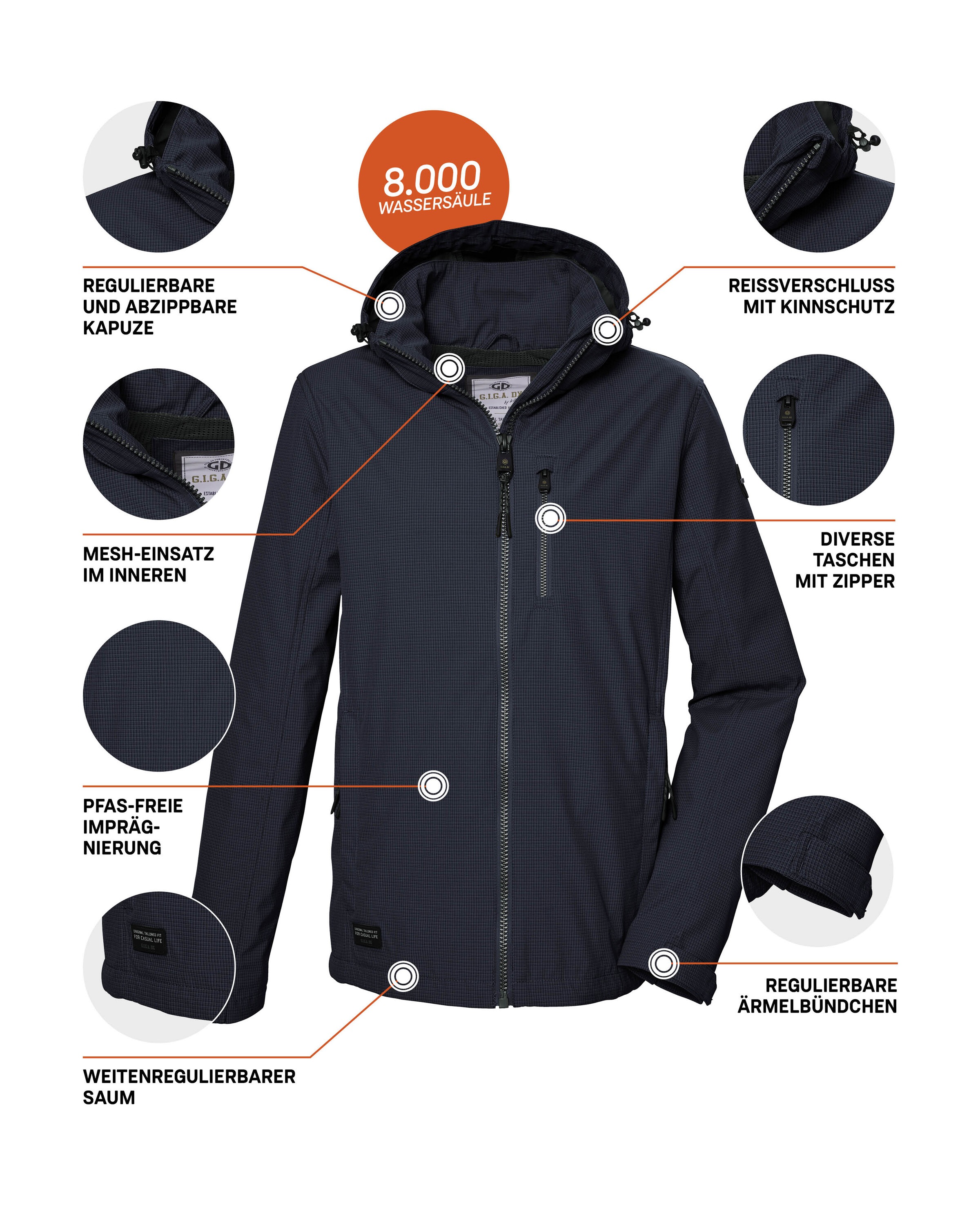 G.I.G.A. DX by killtec Softshelljacke »GS 82 MN SFTSHLL JCKT«, Wasserabweisende, winddichte Herrenjacke mit abnehmbarer Kapuze