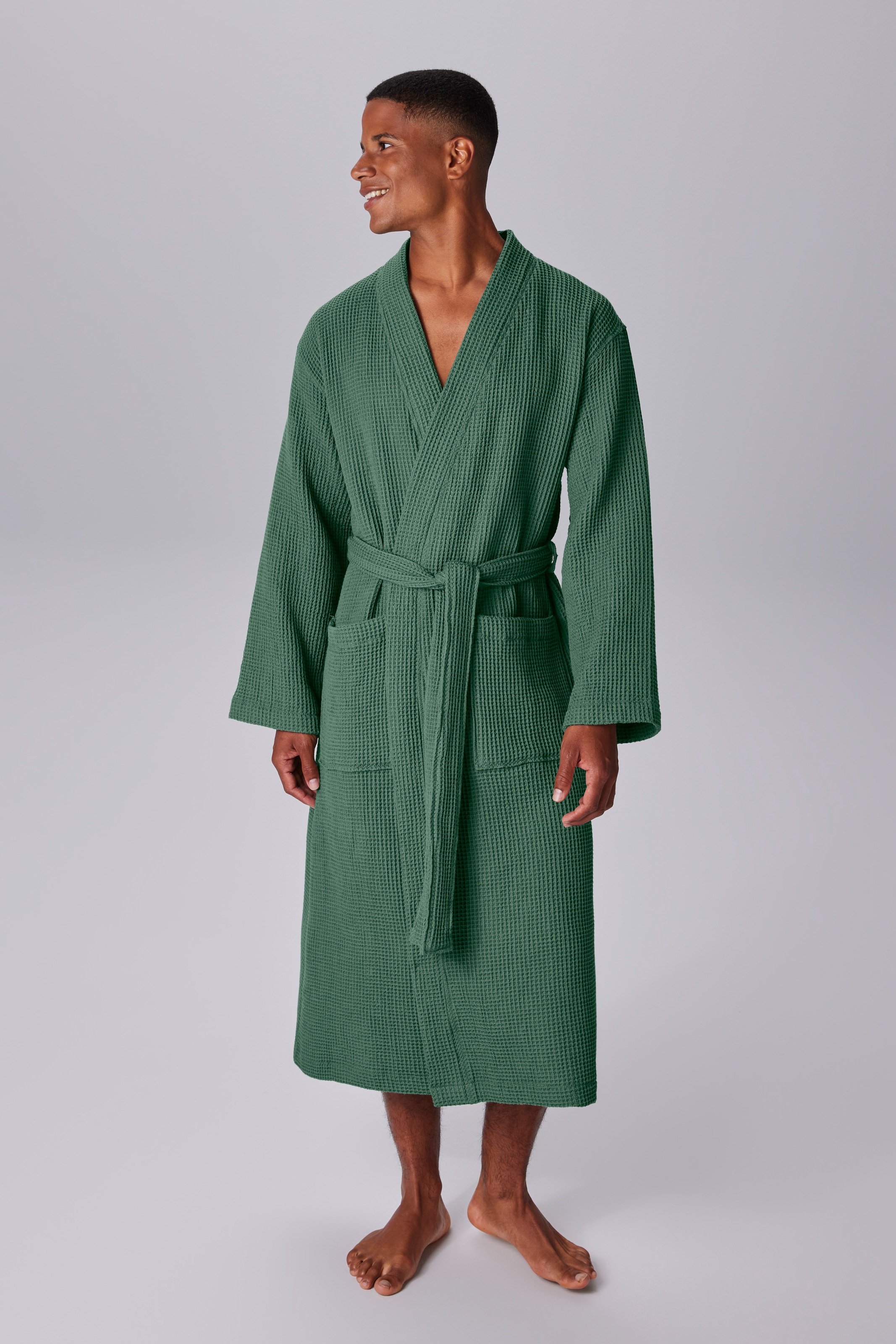 OTTO home Unisex-Bademantel »Inga, Waffelpiqué, leicht, ideal für Sauna & Spa, Hotelbademantel« 1 Stk. kleines Packmaß, Taschen, Damen & Herren, S-3XL, Morgenmantel