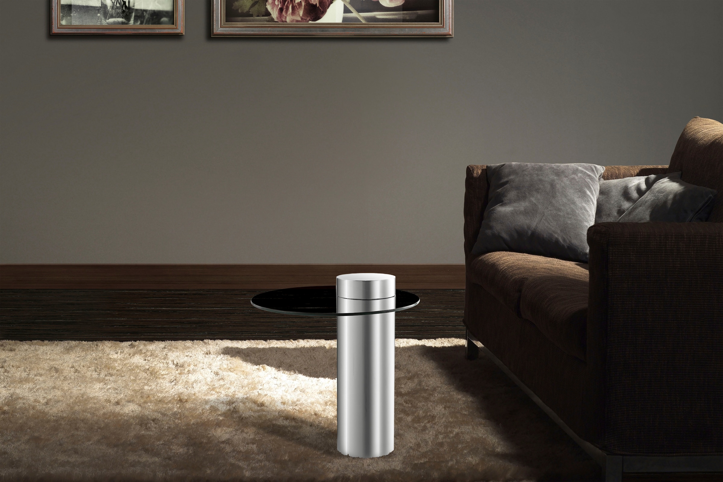 Kayoom Beistelltisch »Ontario 125, Runde  Glasplatte aus Sicherheitsglas, 100% Edelstahl« 1 Stk. tlg. Minimalistisches Design, Säulengestell, pflegeleicht