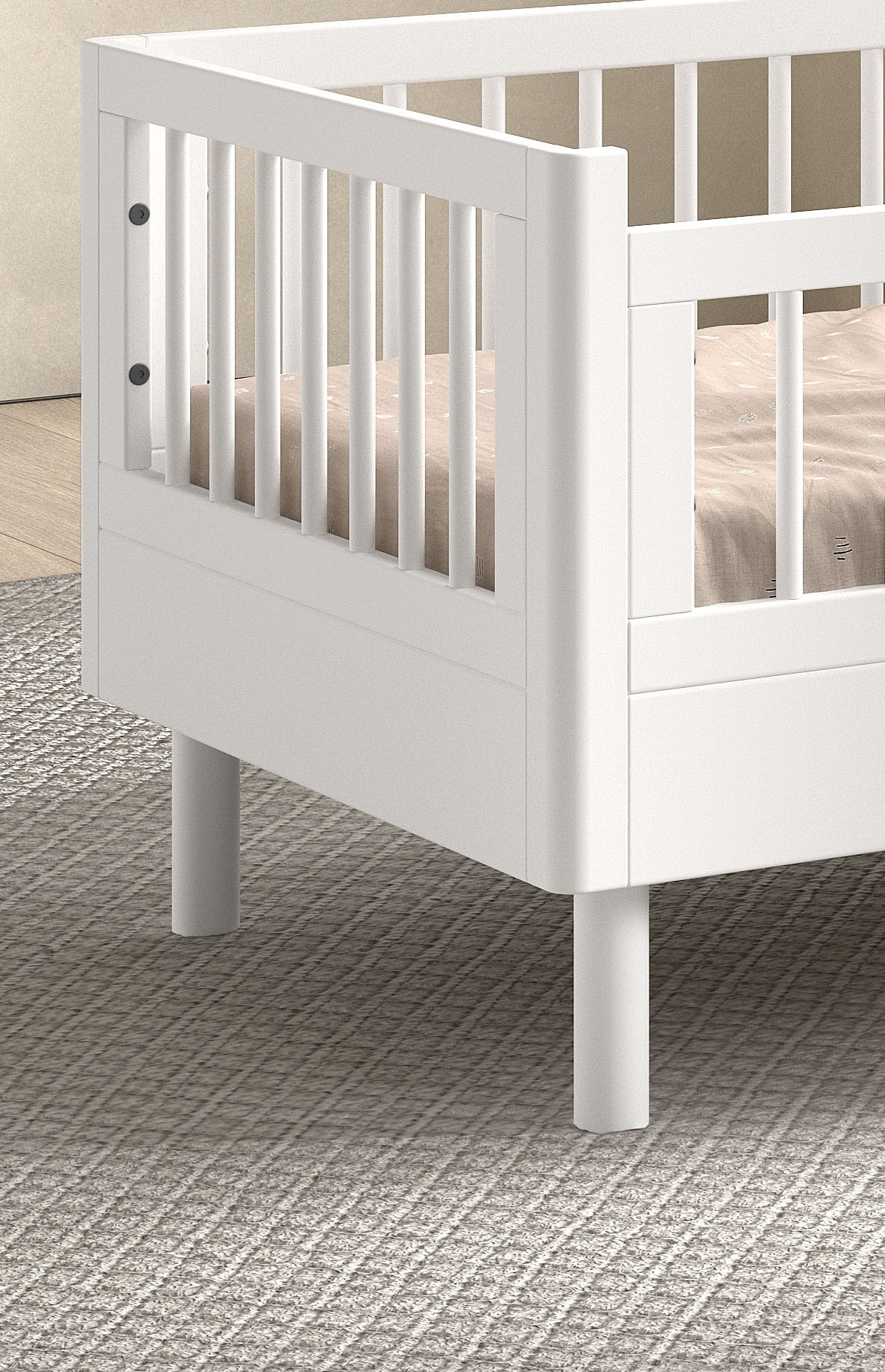 Vipack Kinderbett »Forrest Juniorbett 70/140 cm, mit Sprossen, Buche massiv« B/H/T ca.: 144x60x74 cm, mit Lattenrost, weiß lackiert,  vorne mit Absturzschutz u. niedriger Betteinstieg