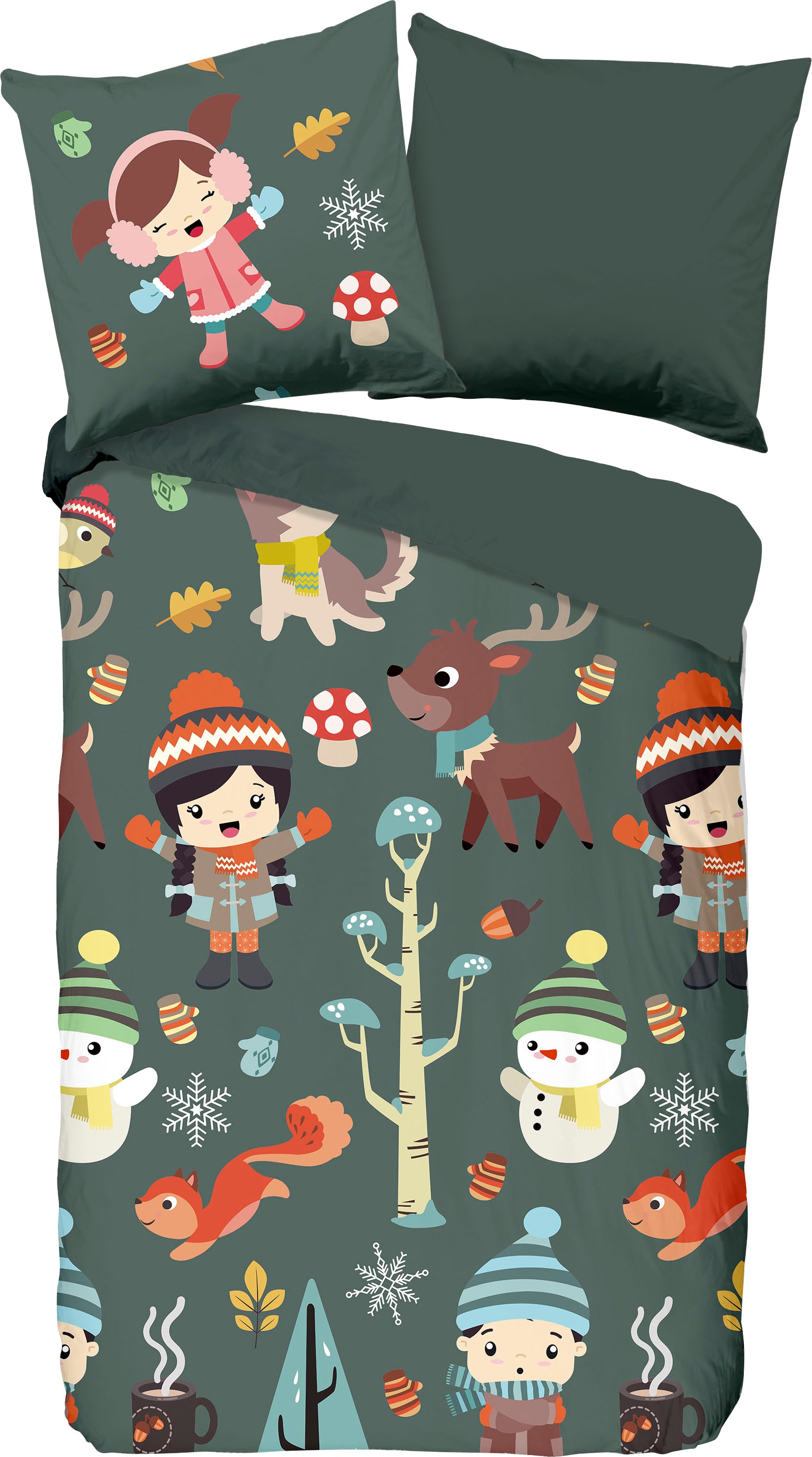 good morning Kinderbettwäsche »Fun«, Baumwolle, 135x200, Reißverschluss, Wendeoptik, Kind, Herbst, Winter