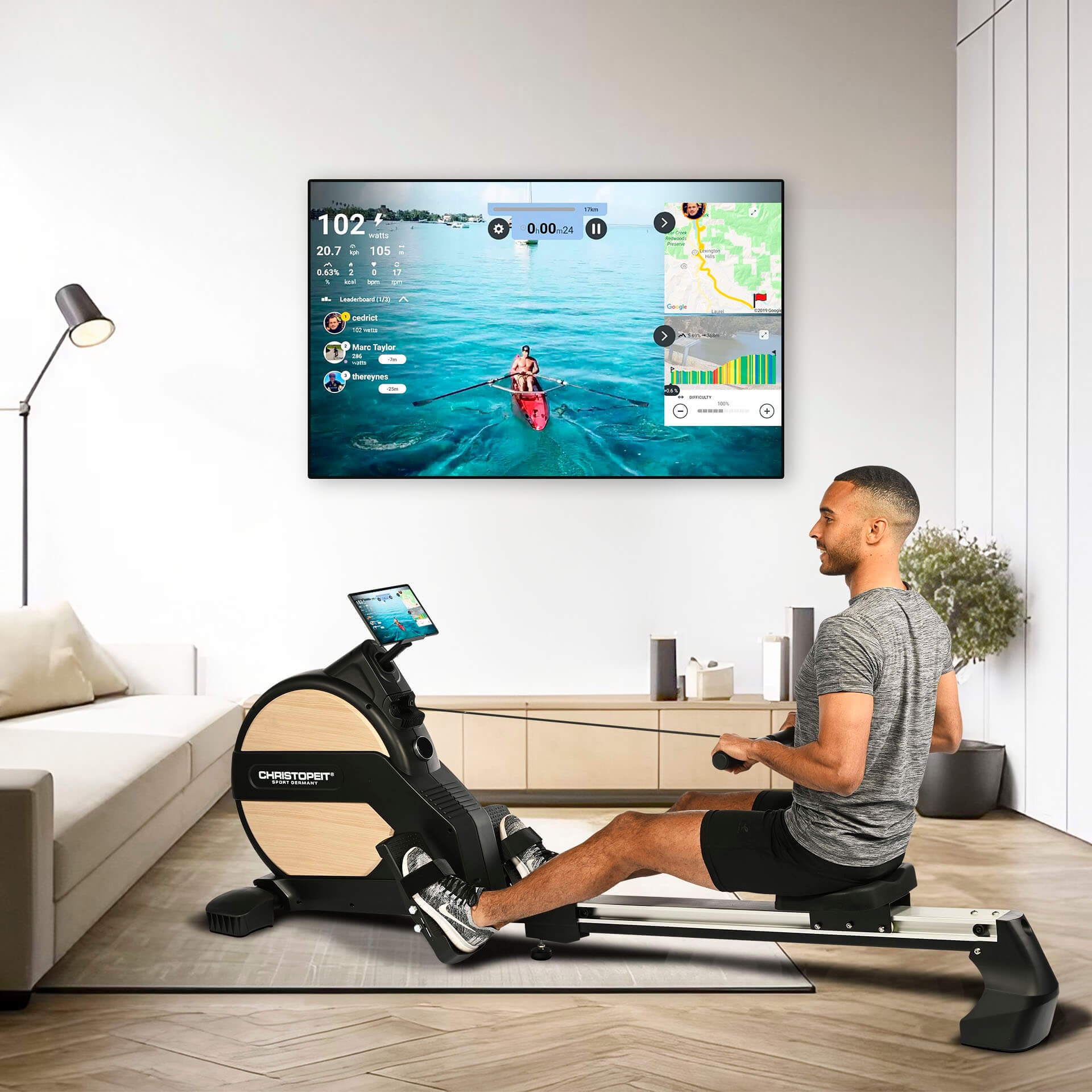 Christopeit Sport® Ruderzugmaschine »Vico«, (Kinomap-App kompatibel), Rudermaschine, 32 Widerstandsstufen