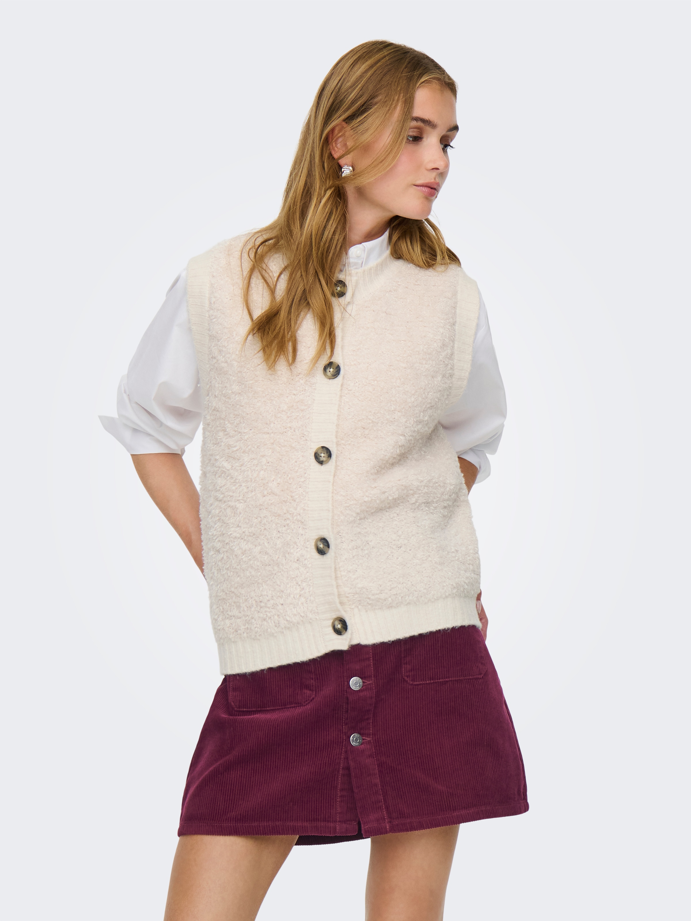 JDY Strickweste »JDYEIRA LIFE S/L O-NECK BUTTON VEST KNT«