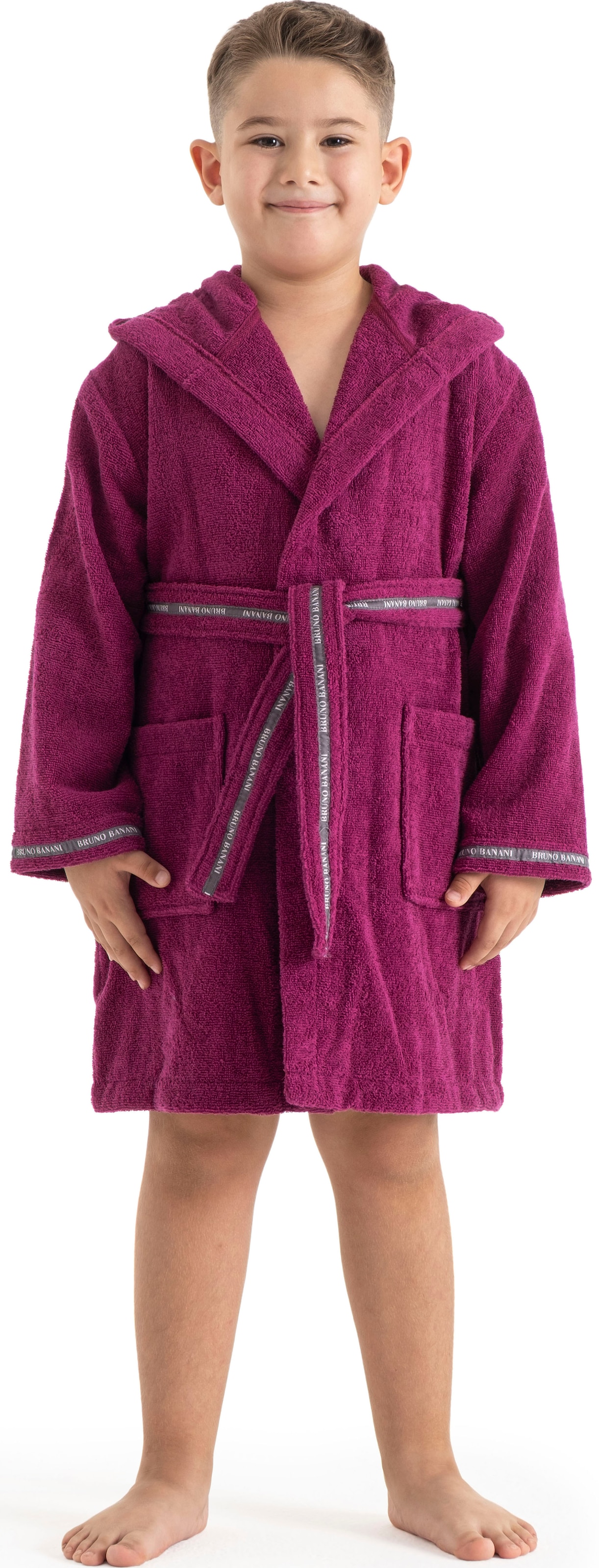 Bruno Banani Kinderbademantel »Danny, Ideal für Zuhause, Schwimmbad oder im Urlaub«, (1 St.), mit Logostreifen, aus 100% Baumwolle