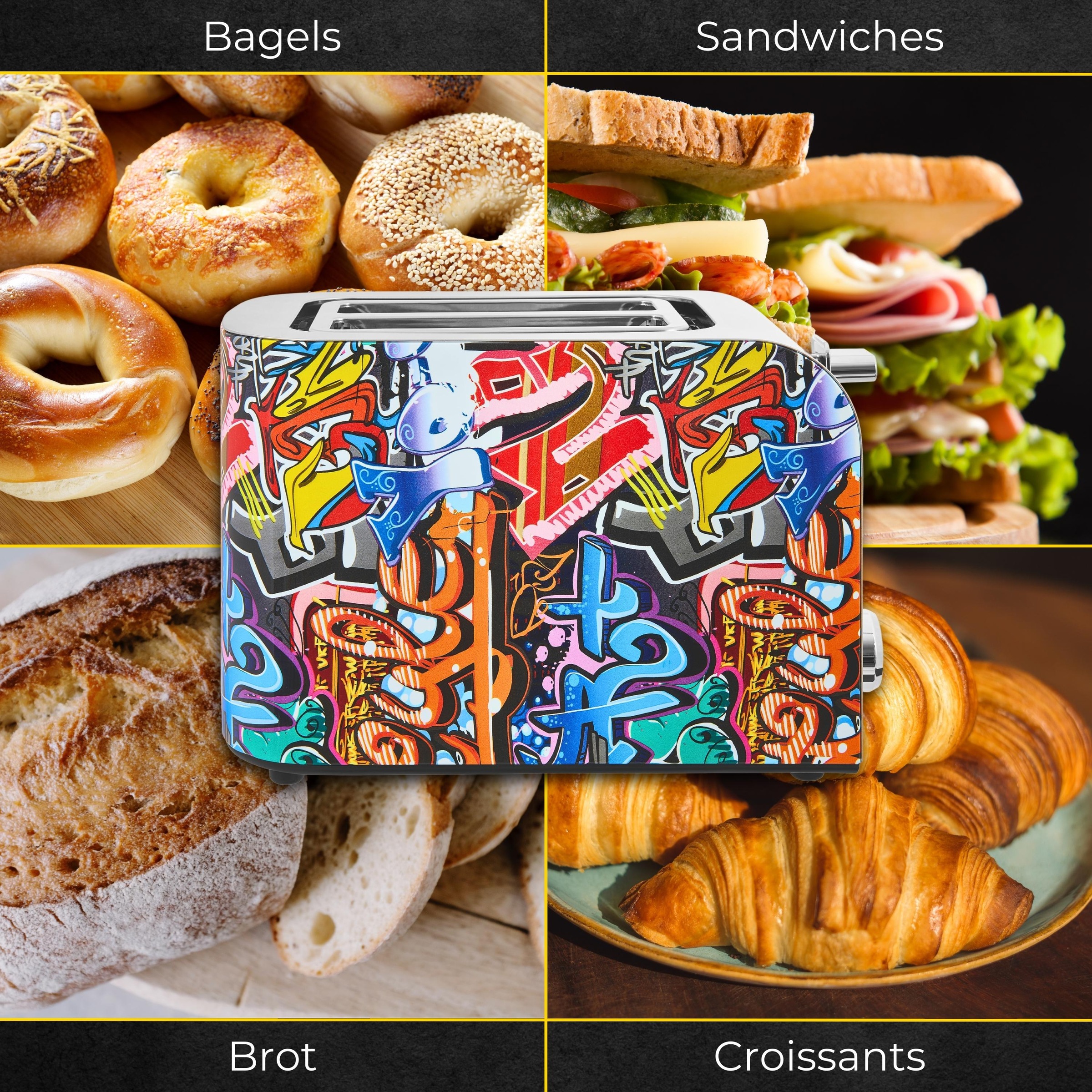 Gutfels Toaster »TOAST 3010 G«, 2 kurze Schlitze, 850 W, 2-Scheiben-Toaster, 850 Watt, Graffitti-Style