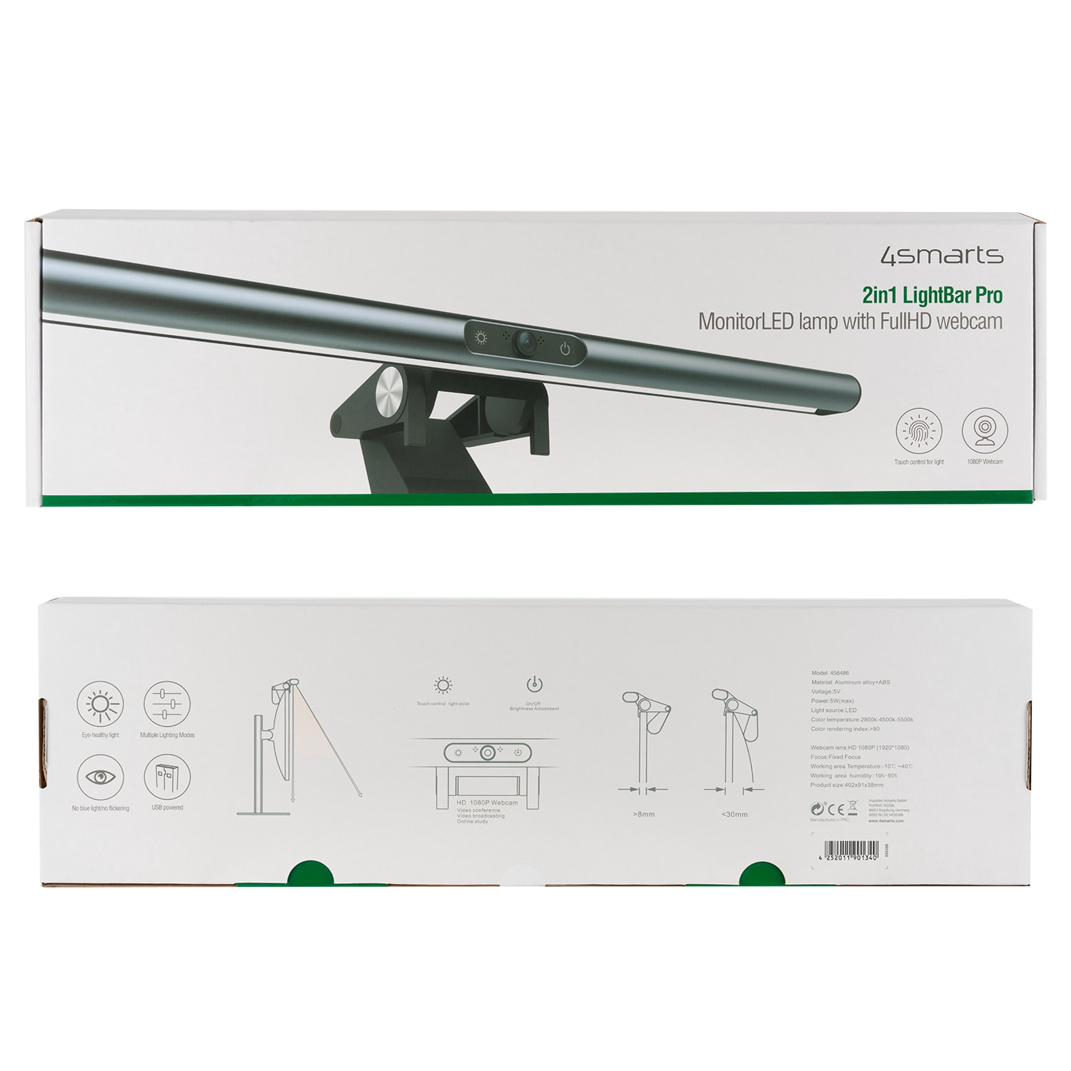 4smarts Webcam »2in1 LightBar Pro Monitorlampe, FullHD Webcam«, Full HD