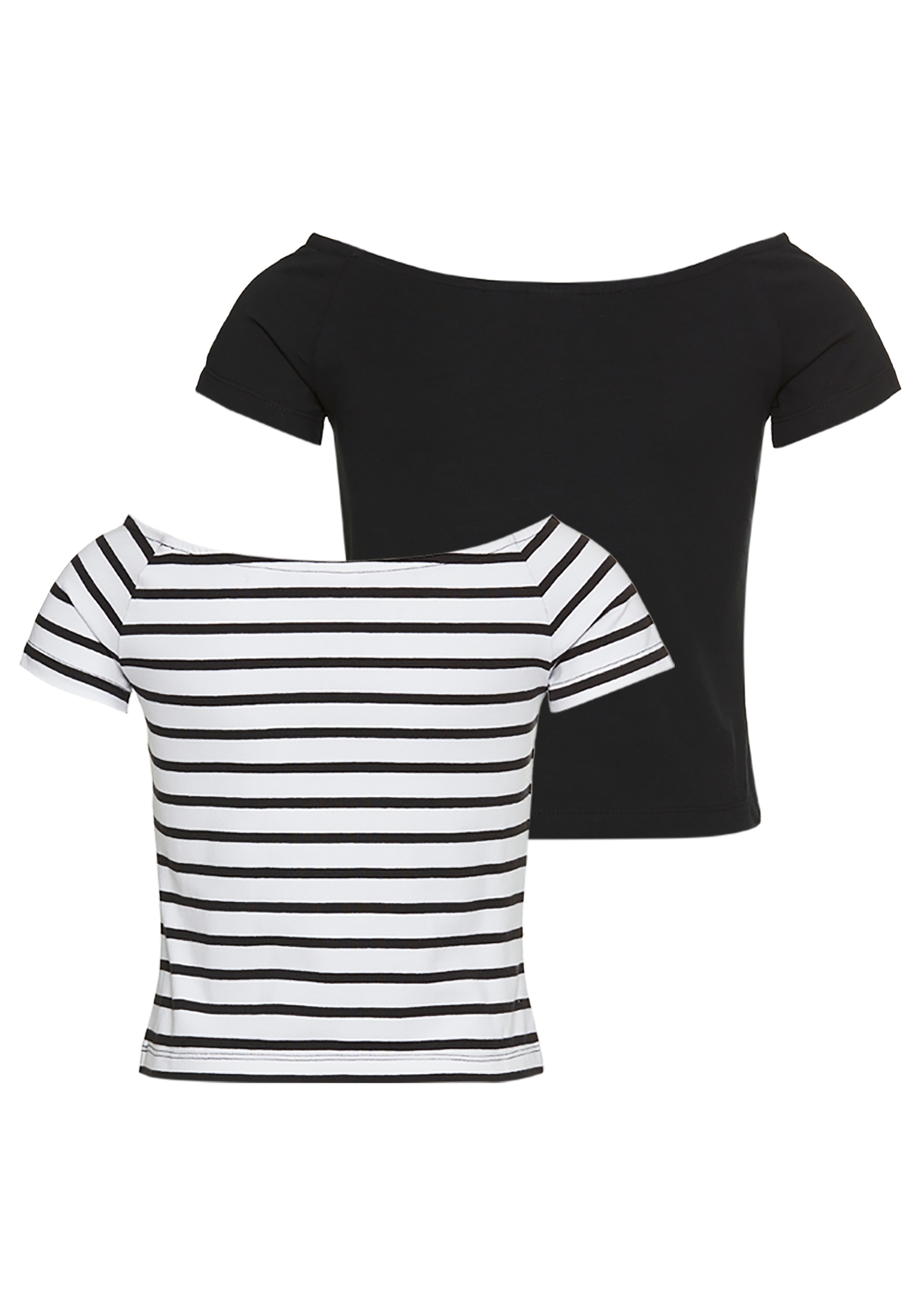 KangaROOS Carmenshirt »2er Pack T-Shirts« Packung, 2, 2 Stk. 1x uni + 1x geringelt