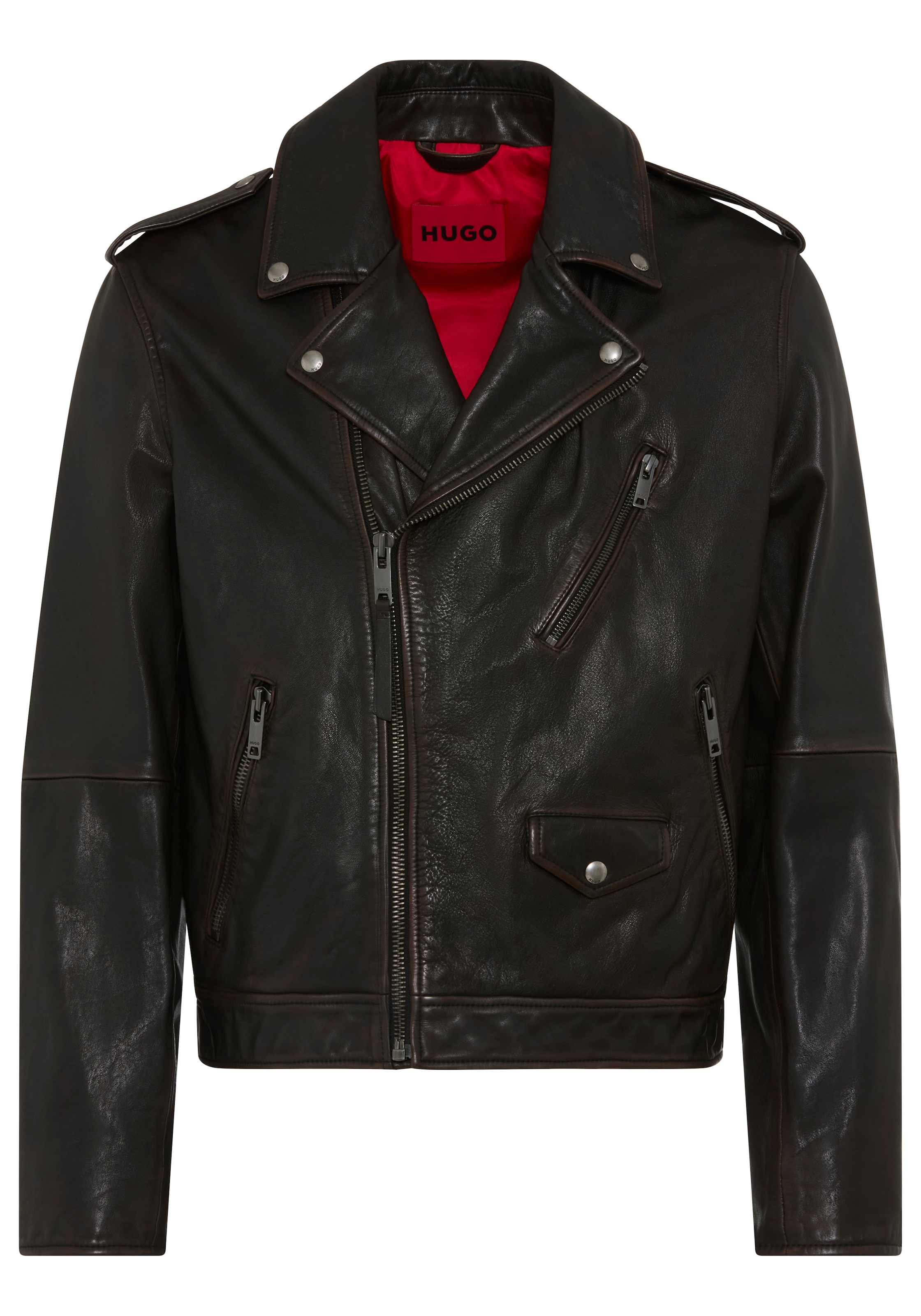 HUGO Lederjacke »Levon« ohne Kapuze Biker-Style, echtes Leder, Reißverschlüsse