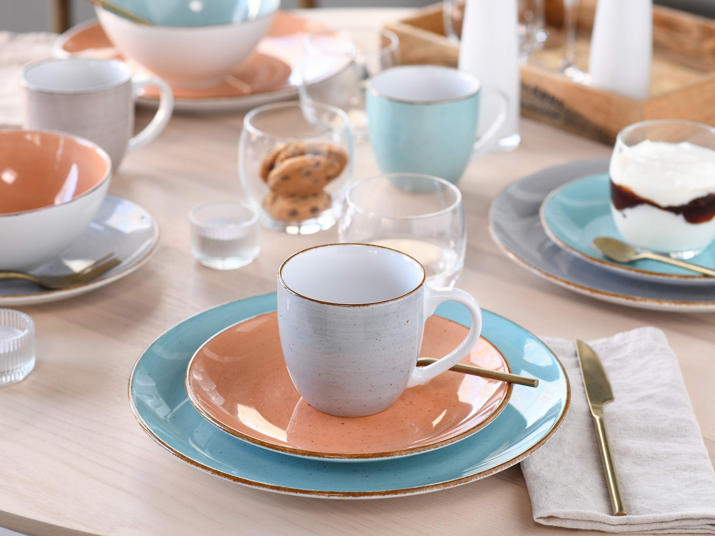 CreaTable Teller-Set »Vintage, Teller Set 12-tlg.« Naturverbundenes Design, Handgemalt