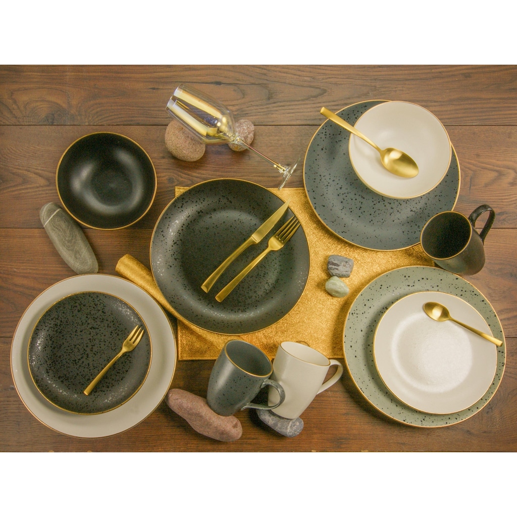 CreaTable Kombiservice »Geschirr-Set Industrial Gold«, (Set, 16 tlg., Kaffeeservice und Tafelservice im Set, für 4 Personen)