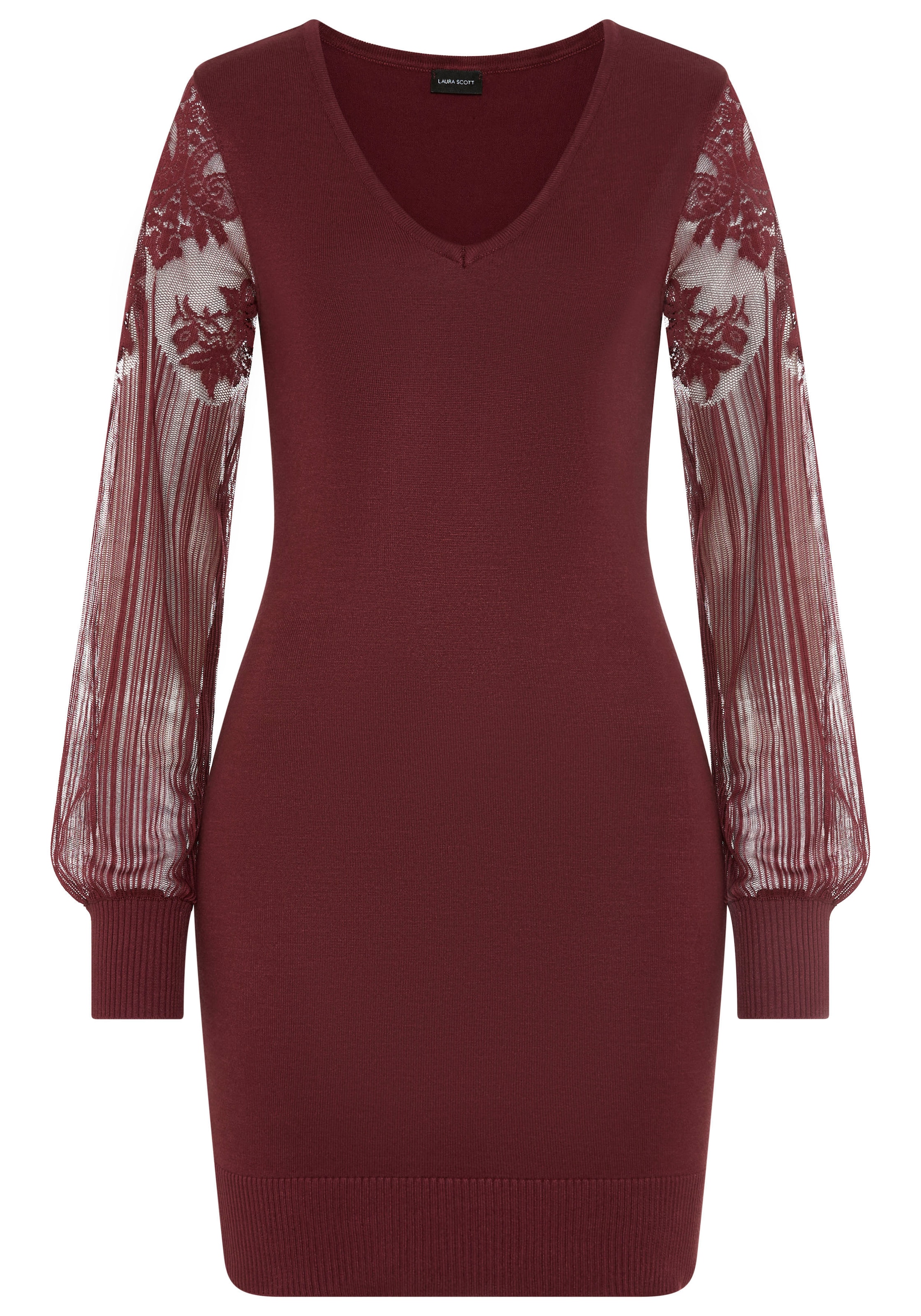 Laura Scott Strickkleid, mit edlen Spitzenärmeln und tiefem V-neck