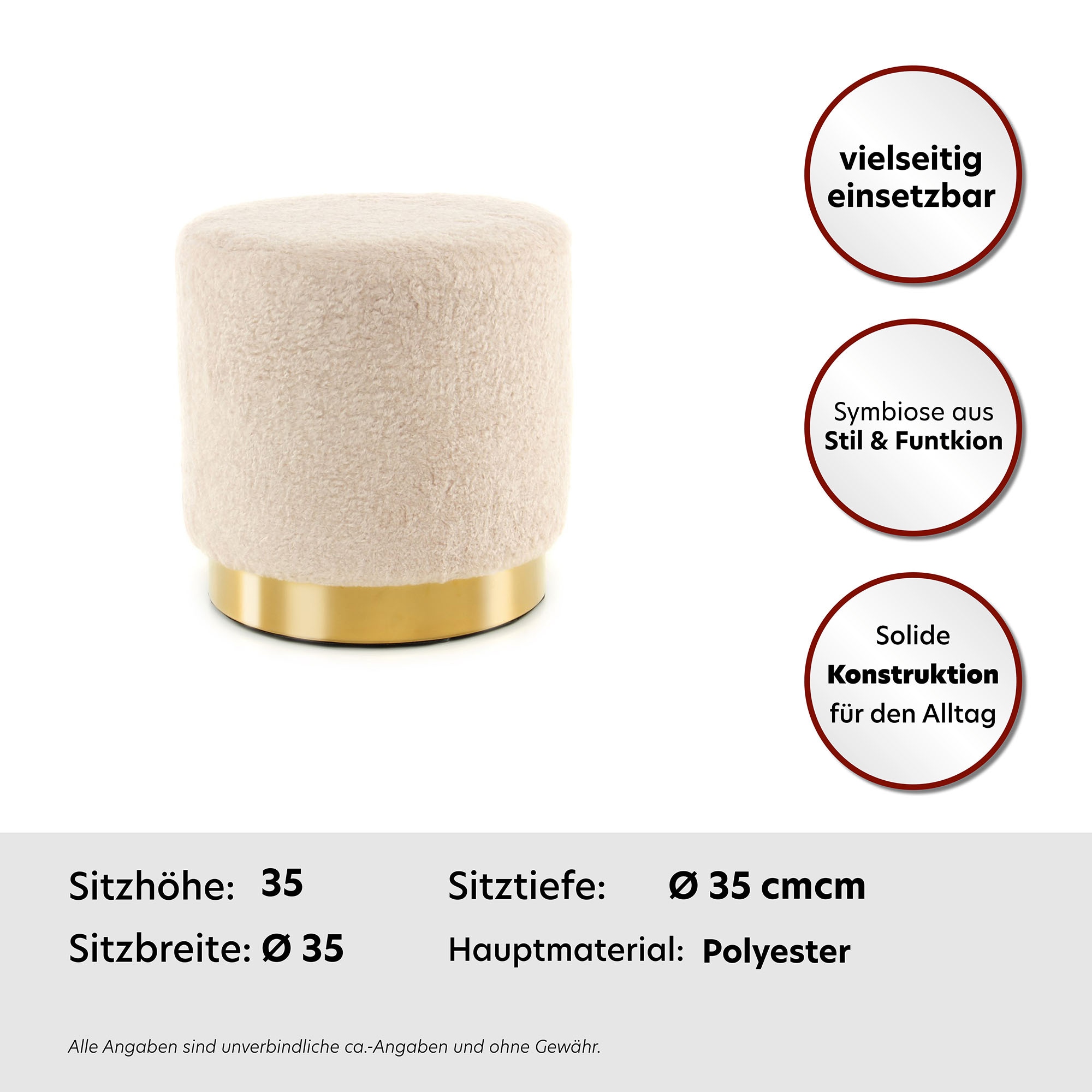 Kayoom Sitzhocker »Hocker Gipsy 425, stilvoller Sitzhocker,runde Form, stilvolles Design« 1 Stk. tlg. facettenreich, platzsparend, vielfältig einsetzbar, weiche Polsterung