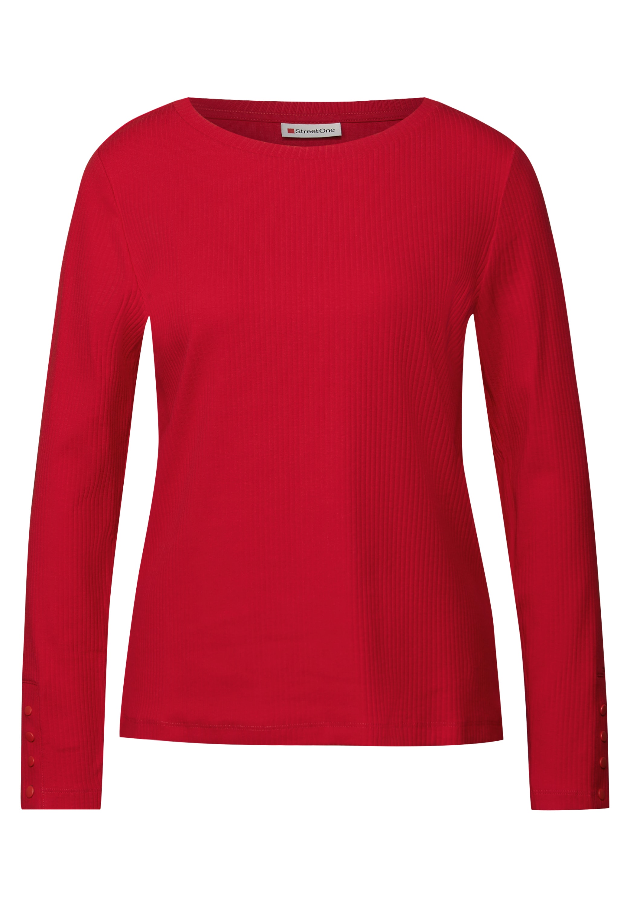 STREET ONE Langarmshirt, mit Rippstruktur und Langarm mit Knopfdetail
