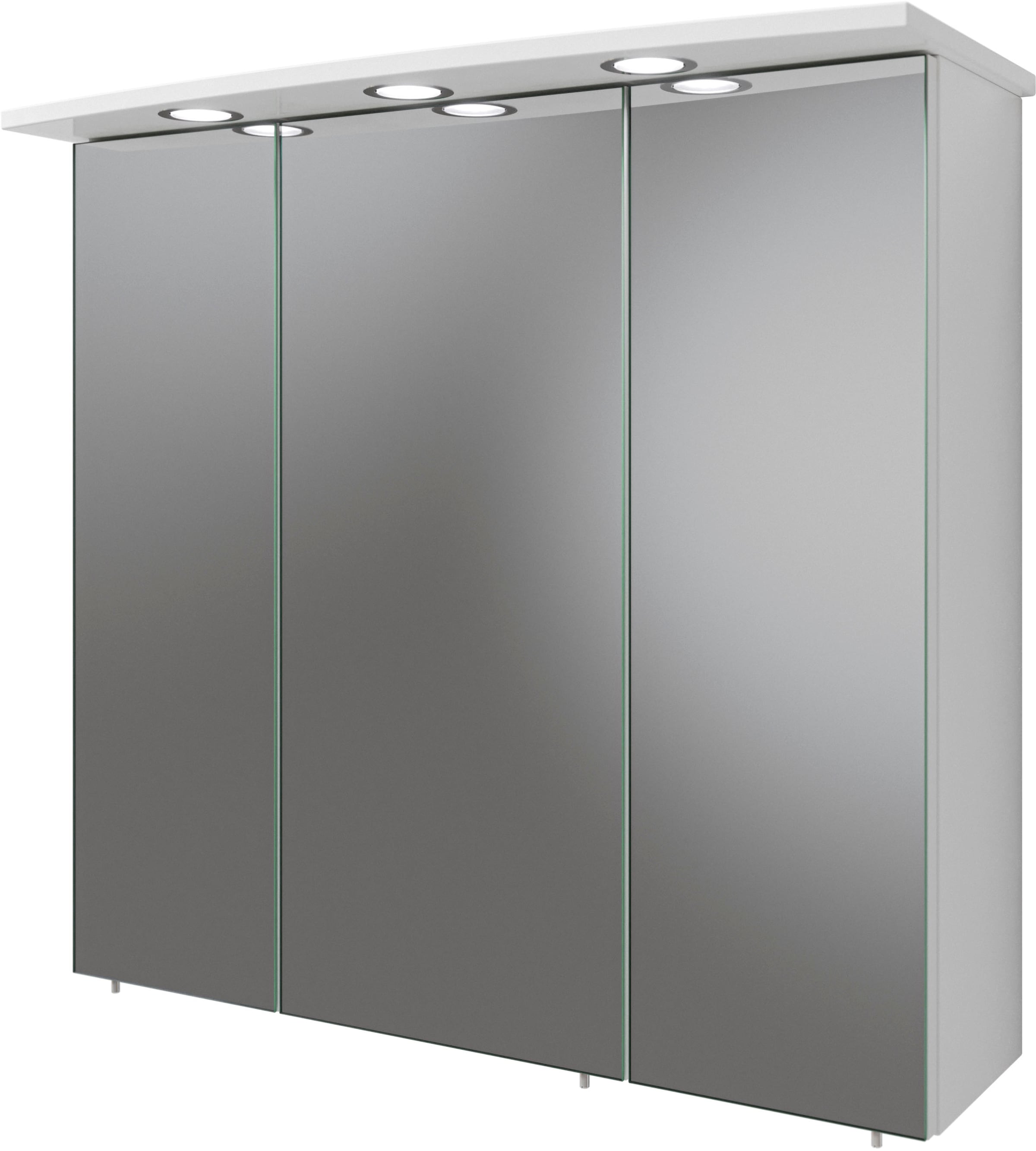 Saphir Spiegelschrank »Quickset 316 Badschrank, 3 Spiegeltüren, 6 Einlegeböden, 75 cm breit«, inkl. LED-Beleuchtung, Türdämpfer, Schalter-/Steckdosenkombination