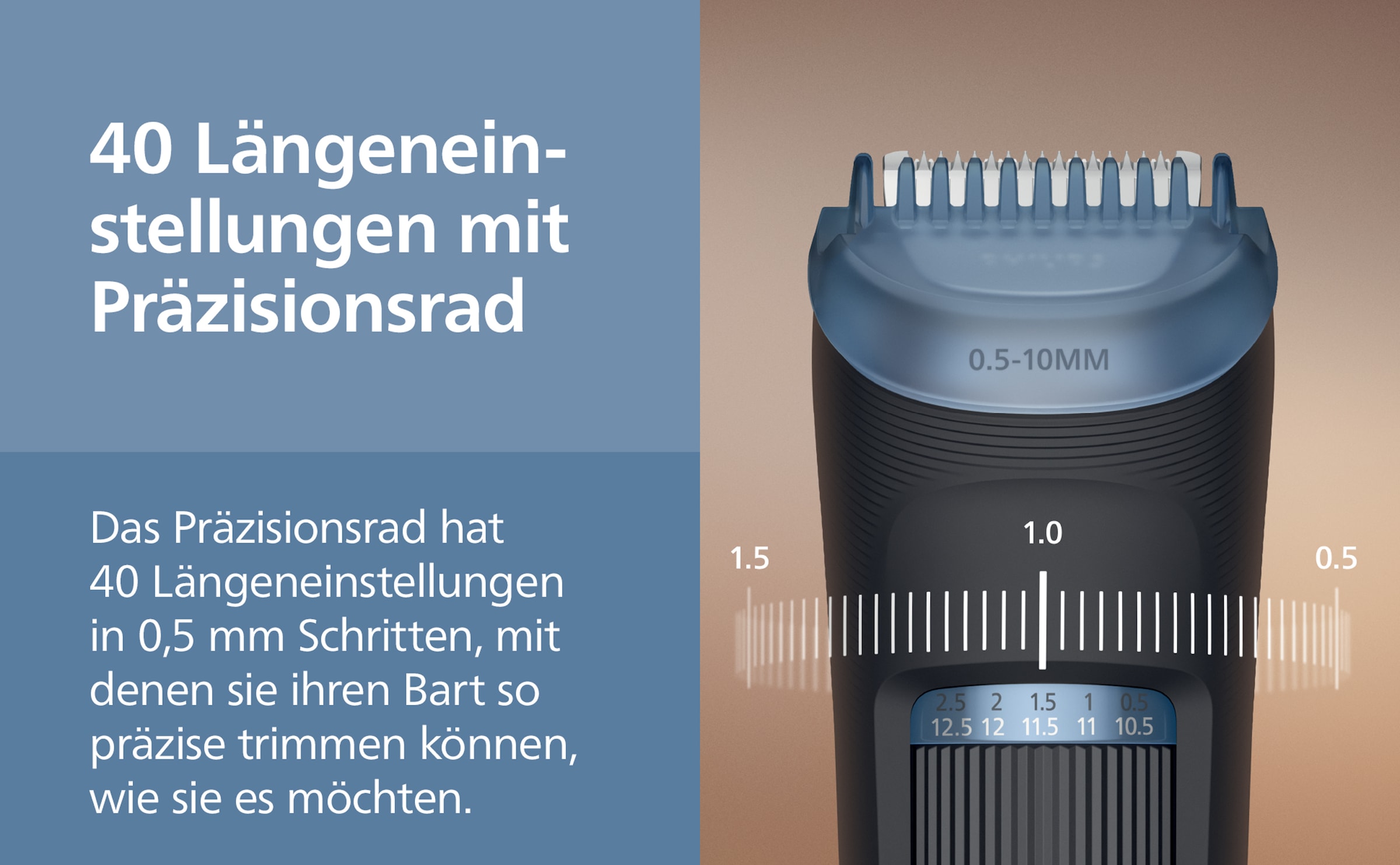 Philips Bartschneider »Serie 3000 BT3620/15«, 2 Aufsätze, mit 40 einstellbaren Schnittlängen, inkl. Reinigungsbürste