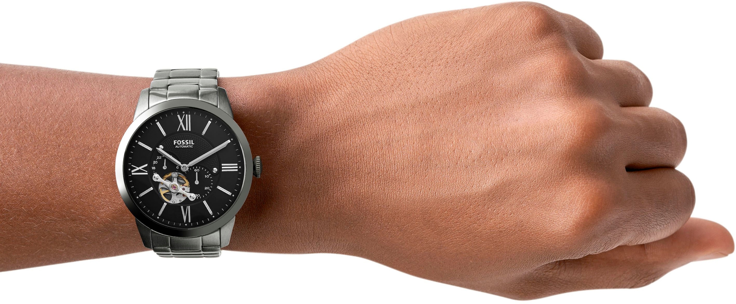 Fossil Automatikuhr »TOWNSMAN Automatic«, Armbanduhr, Herrenuhr, mechanische Uhr, Edelstahlarmband