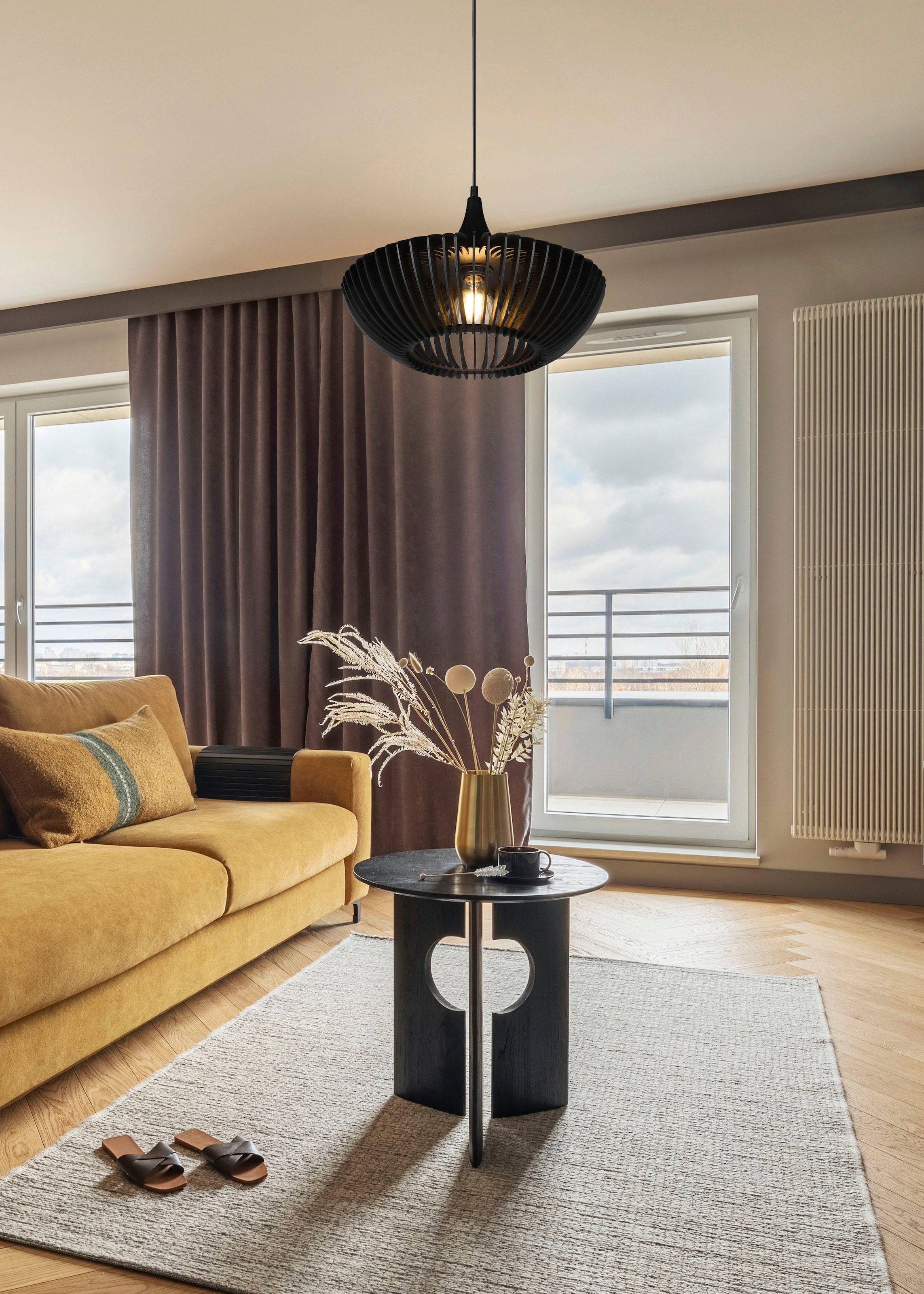 TRIO Leuchten Pendelleuchte »Colino« E27 1 Stk. warmweiß - kaltweiß Hängelampe mit Holzschirm Ø40cm höhenverstellbar bis 150cm, exkl 1xE27