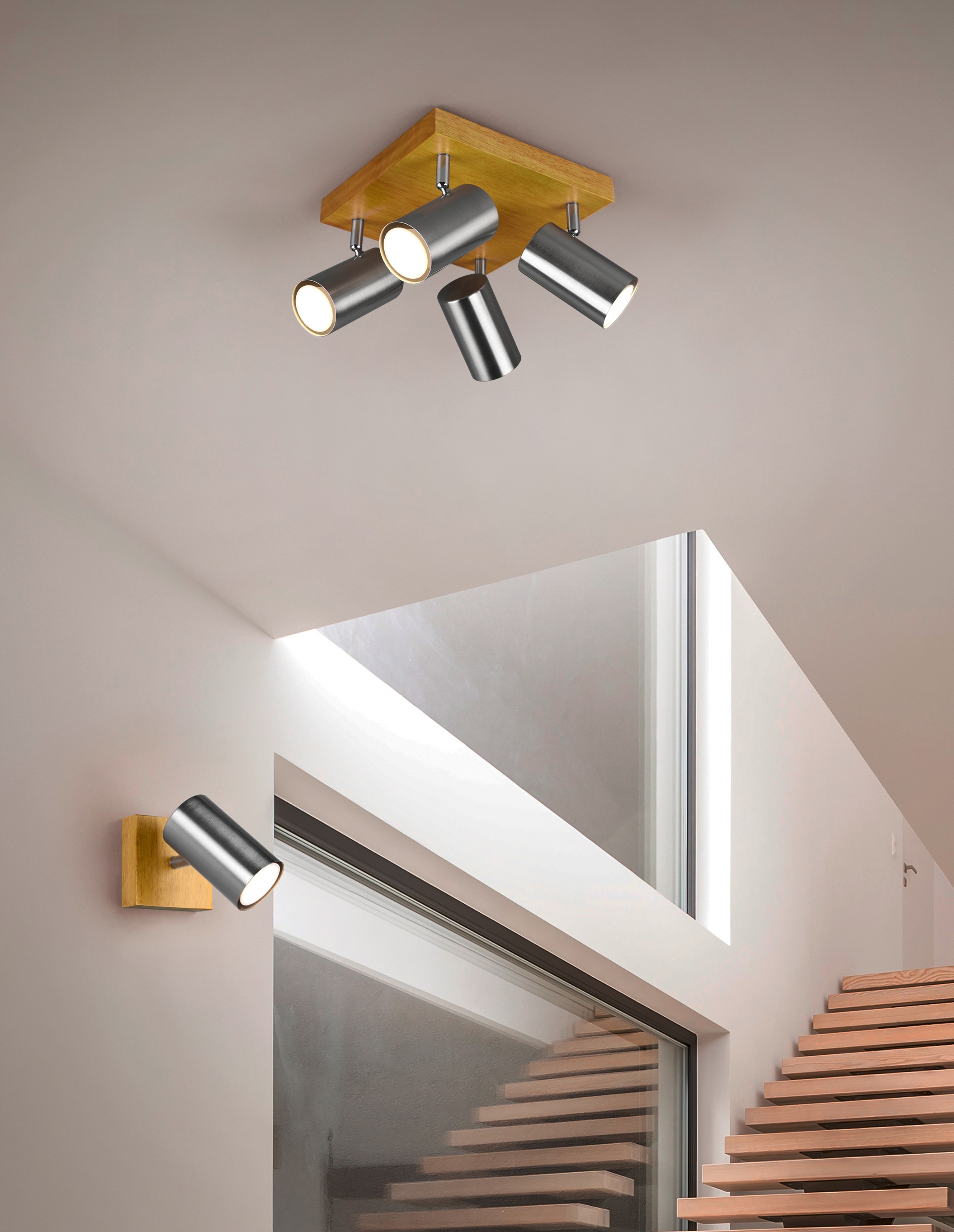 TRIO Leuchten Deckenspot »Marley«, 1 flammig, Leuchtmittel GU10 | ohne Leuchtmittel, Wand-und Deckenmontage per Stecker o. Fest-Anschluss, Holz Baldachin