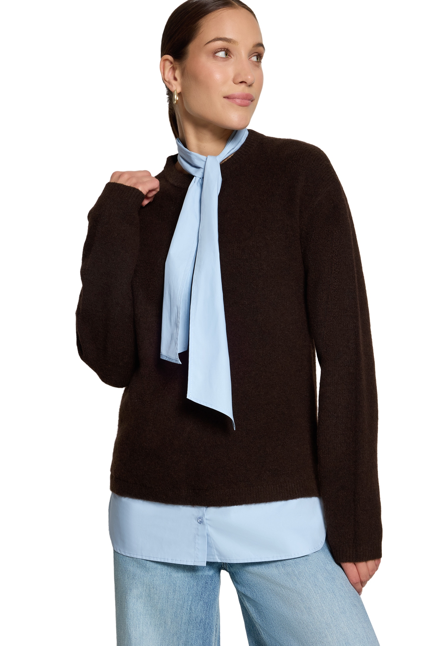 Zero Strickpullover »Strickpullover mit Bluseneinsatz«