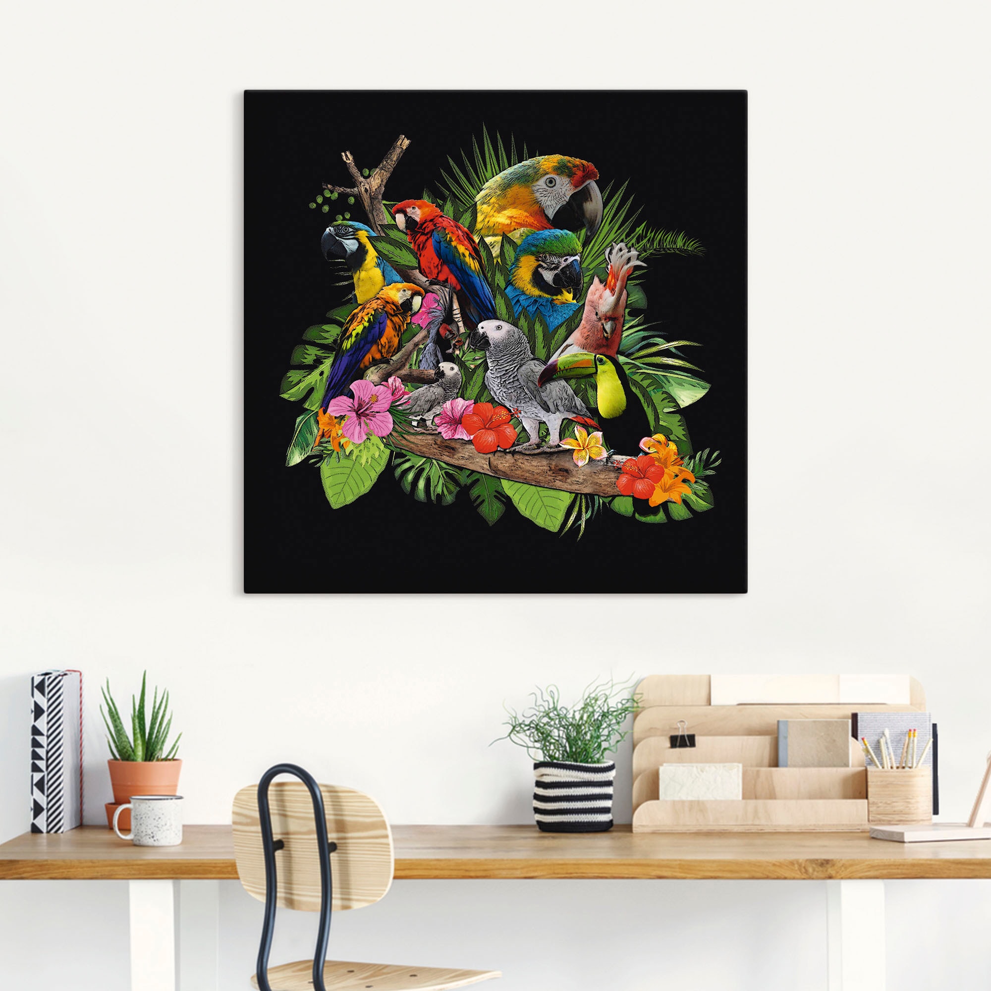 Artland Wandbild »Papageien Graupapagei Kakadu Dschungel«, Vögel, (1 St.), als Alubild, Outdoorbild, Leinwandbild, Poster, Wandaufkleber
