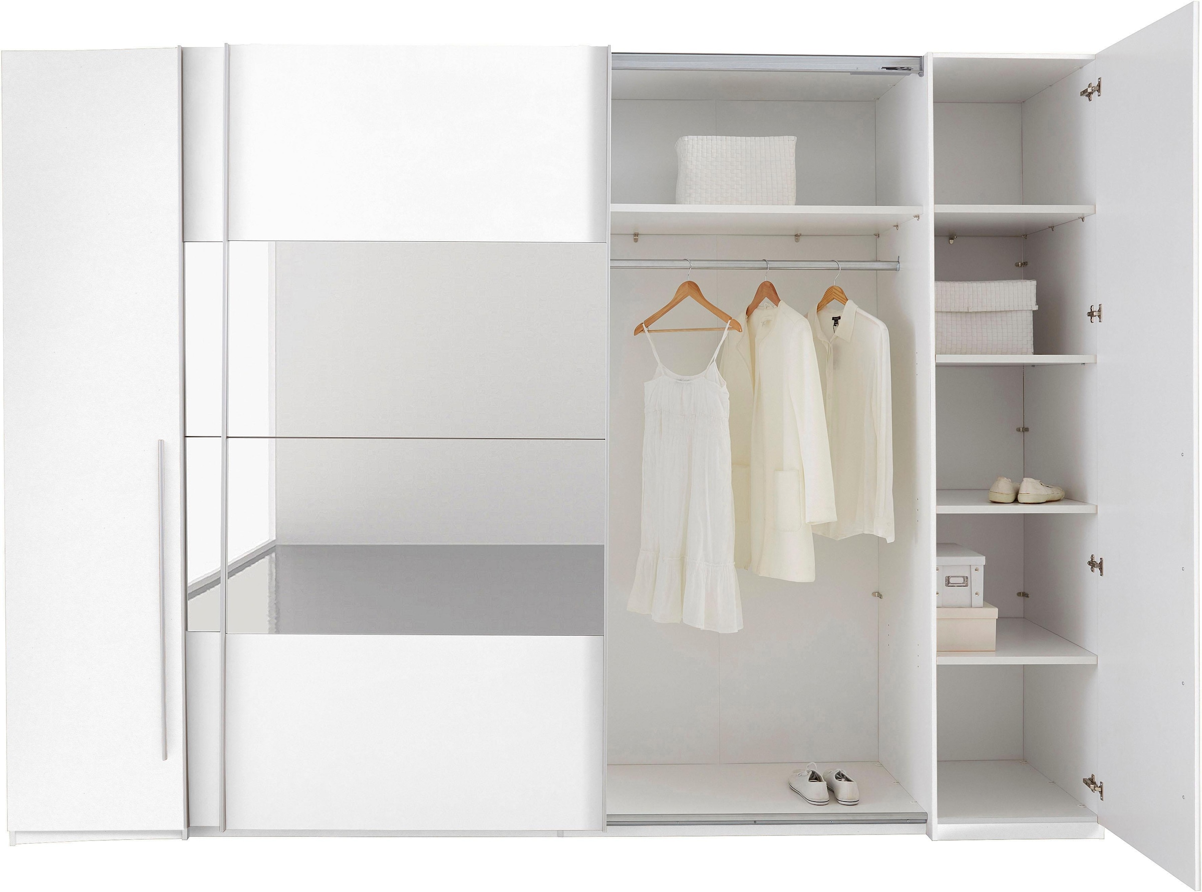 Schlafkontor Schwebetürenschrank »Kleiderschrank Drehtürenschrank Schrank Garderobe MEGA« mit Dreh- und Schwebetüren und Spiegel, viele Böden
