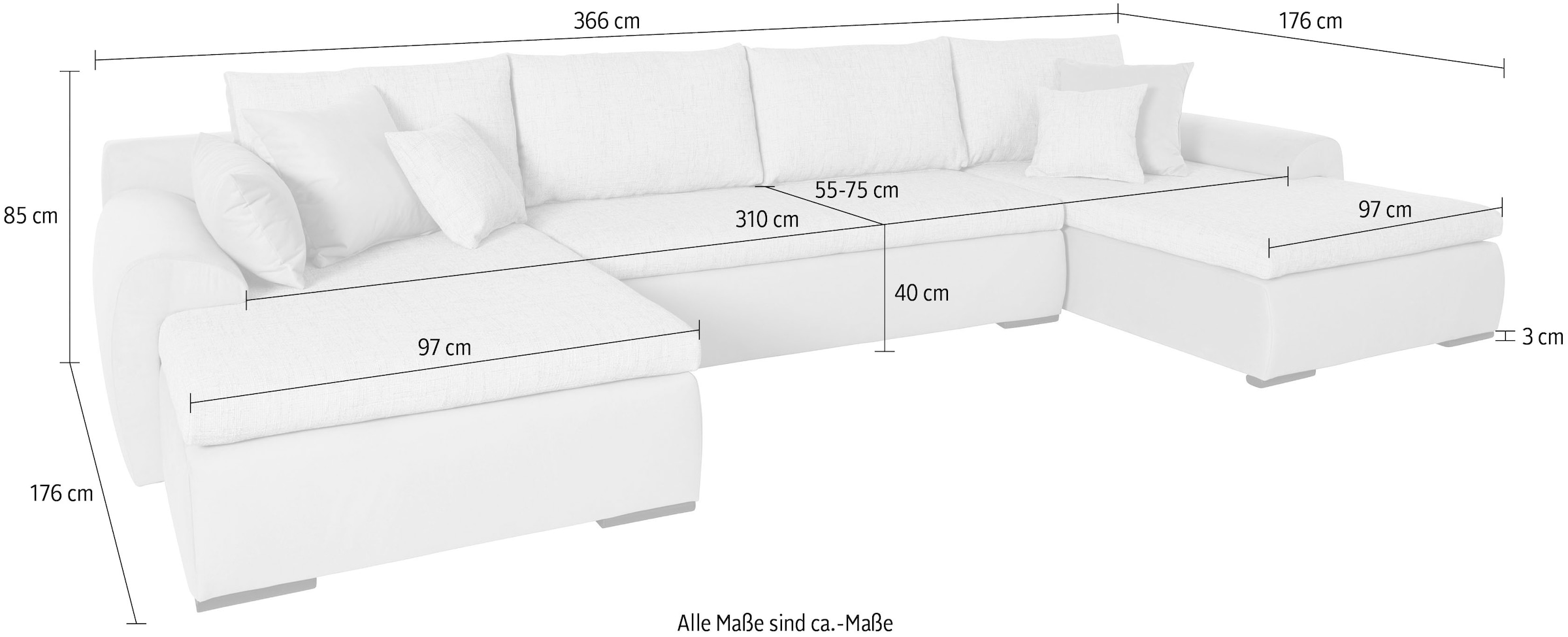 Home affaire Wohnlandschaft Win, wahlweise mit Bettfunktion und Bettkasten, Recamiere links oder rechts montierbar