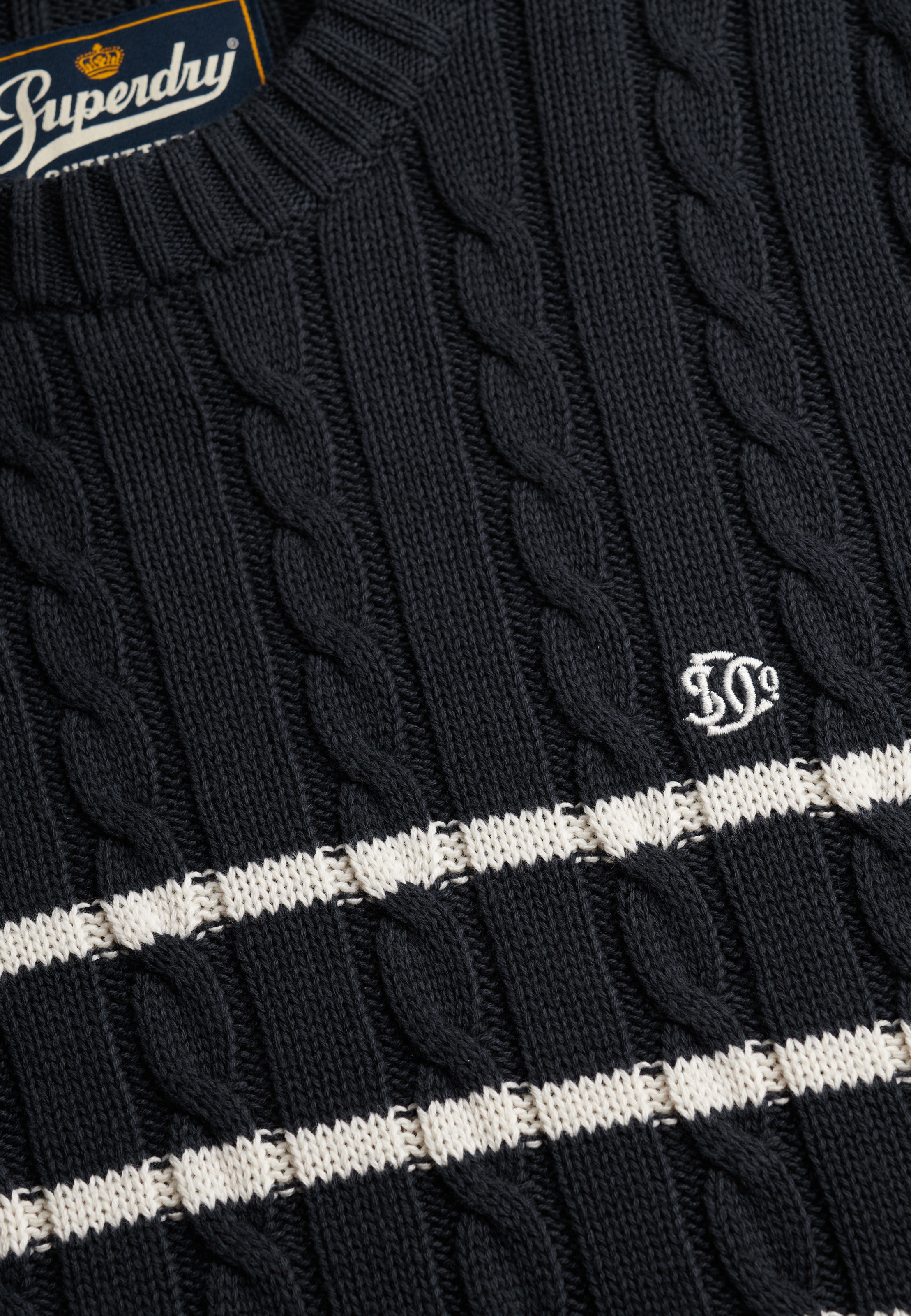 Superdry Rundhalspullover »COTTON STRIPE CABLE JUMPER« Baumwolle, slim fit