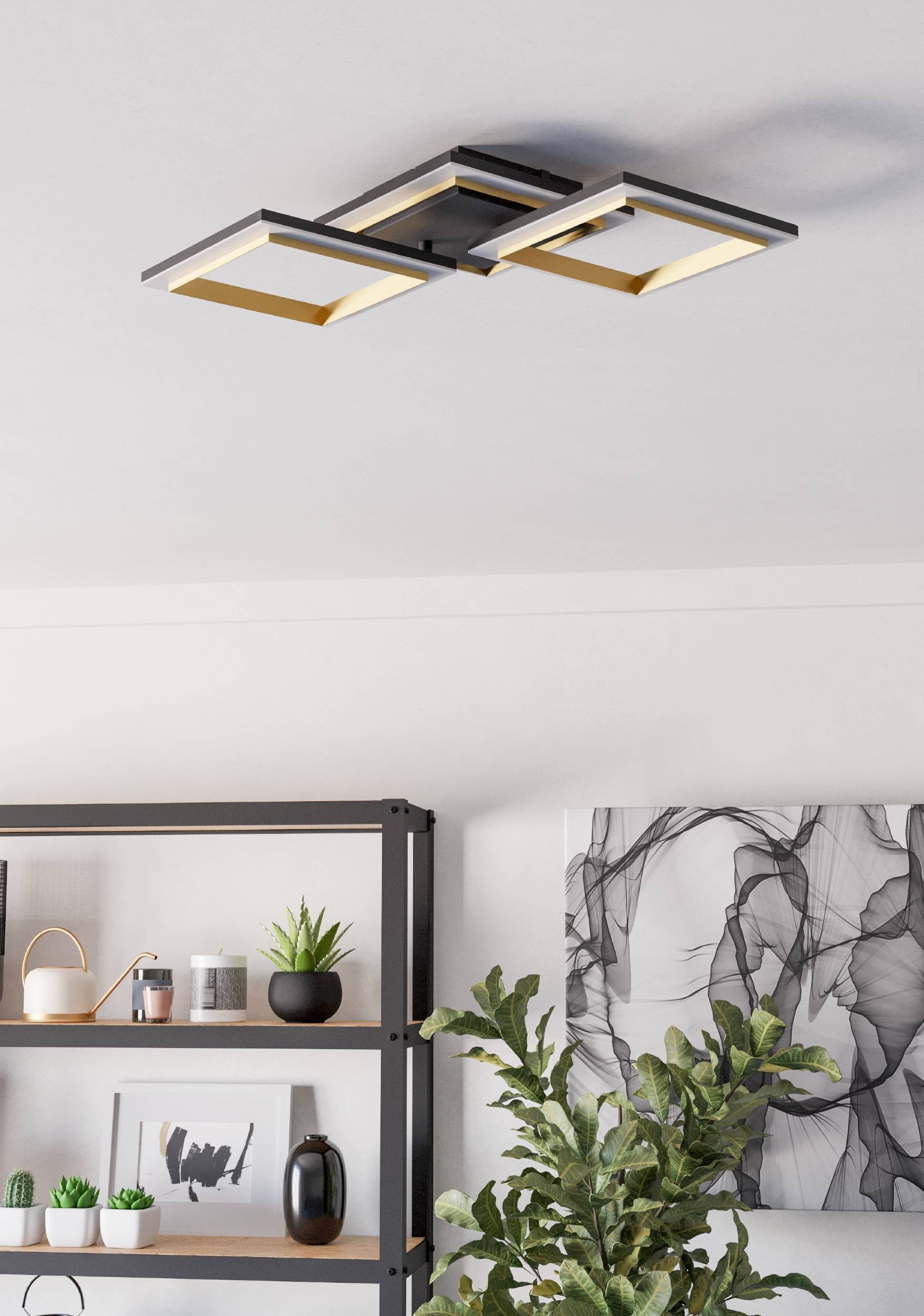 EGLO Deckenleuchte »Calliera Deckenlampe, Metall und Kunststoff, Bürolampe Decke, Lampe« LED-Modul 1 Stk. Neutralweiß Wand-/Deckenleuchte - L59,5 x B31 x H9 cm - schwarz, messing