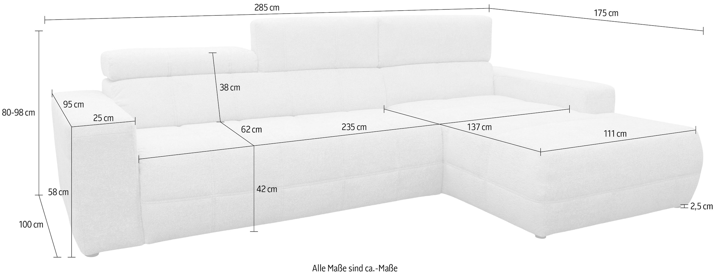 OTTO home Ecksofa »Ballerup 235 x 175 cm, auch mit verstellbarer Sitztiefe« Kopfteile verstellbar, aus pflegeleichtem, weichem Bezugsstoff, L-Form