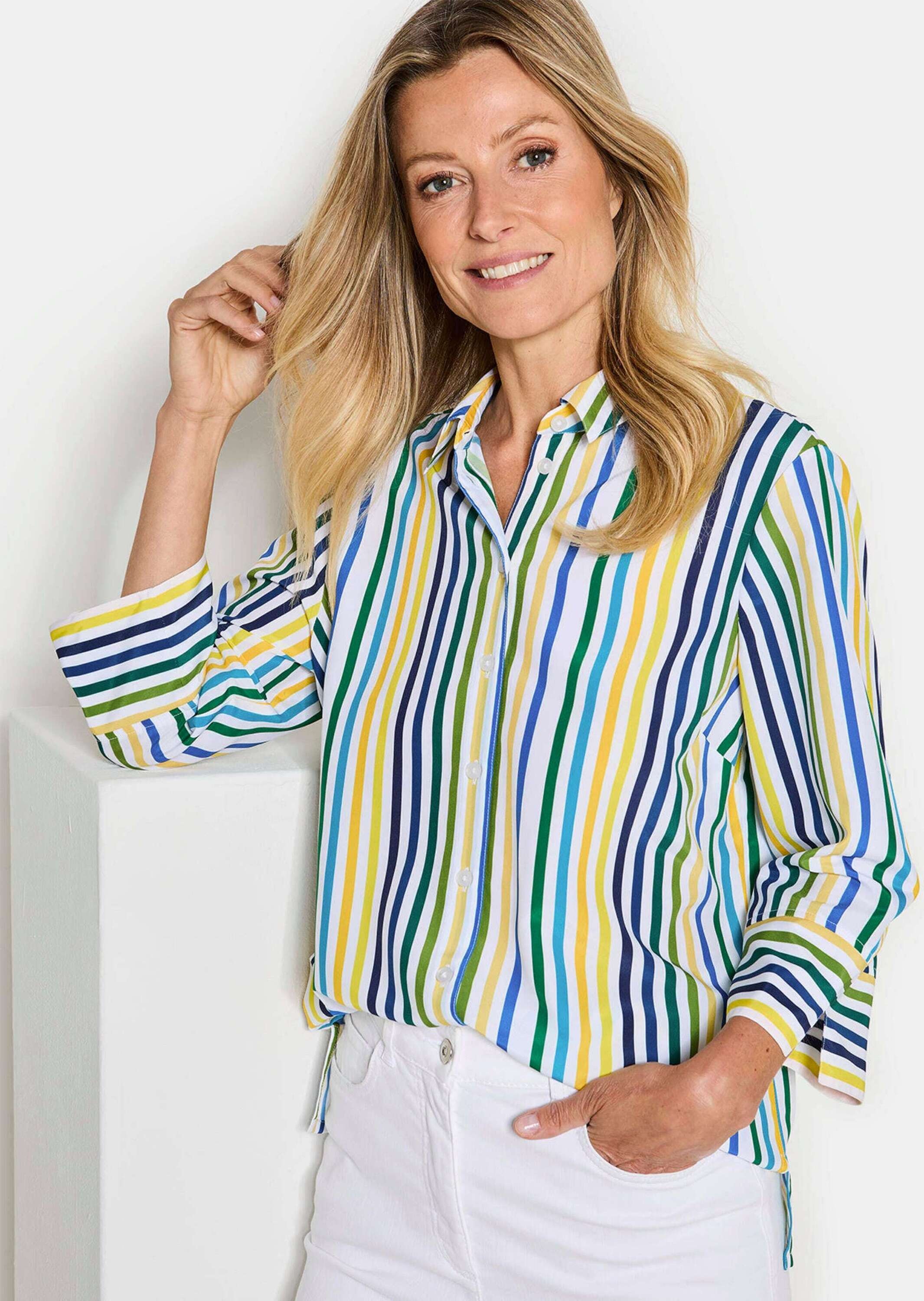 GOLDNER Hemdbluse »Kurzgröße Blusenshirt mit Streifenmuster« Knopfleiste