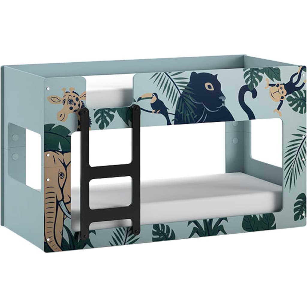Vipack Spielbett »Lucca« in Dschungel-Optik mit Leiter und Fensterausschnitten MDF lackiert