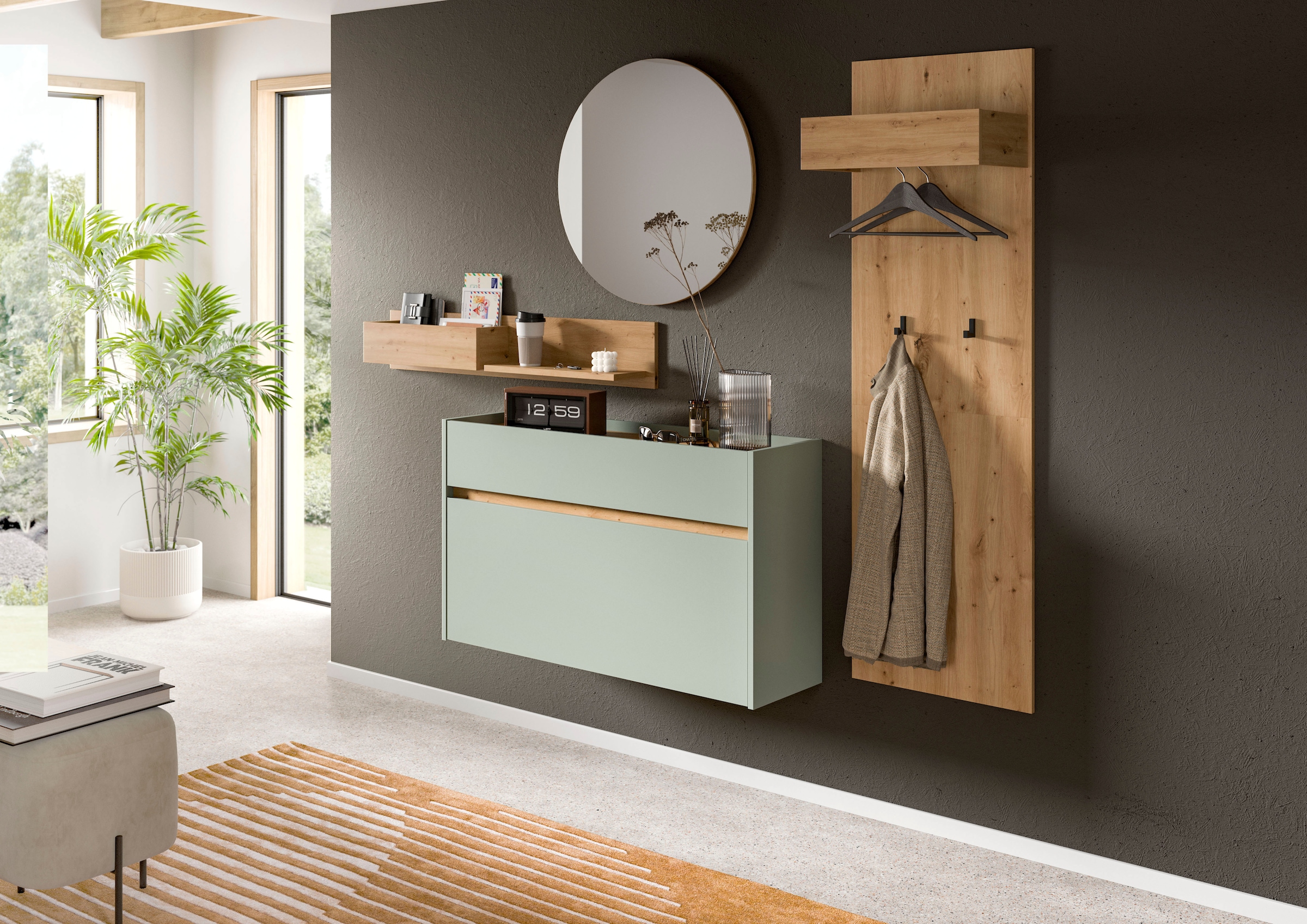 Home affaire Garderobenpaneel »EVRID, Höhe 160 cm, inkl. 2 Metall-Haken, Kleiderstnage und Hutablage« individuell mit anderen Artikel der Serie EVRID erweiterbar, 1 Stk. tlg. Paneel, Hakenleiste, Wandboard, Garderobe, Wandpaneel