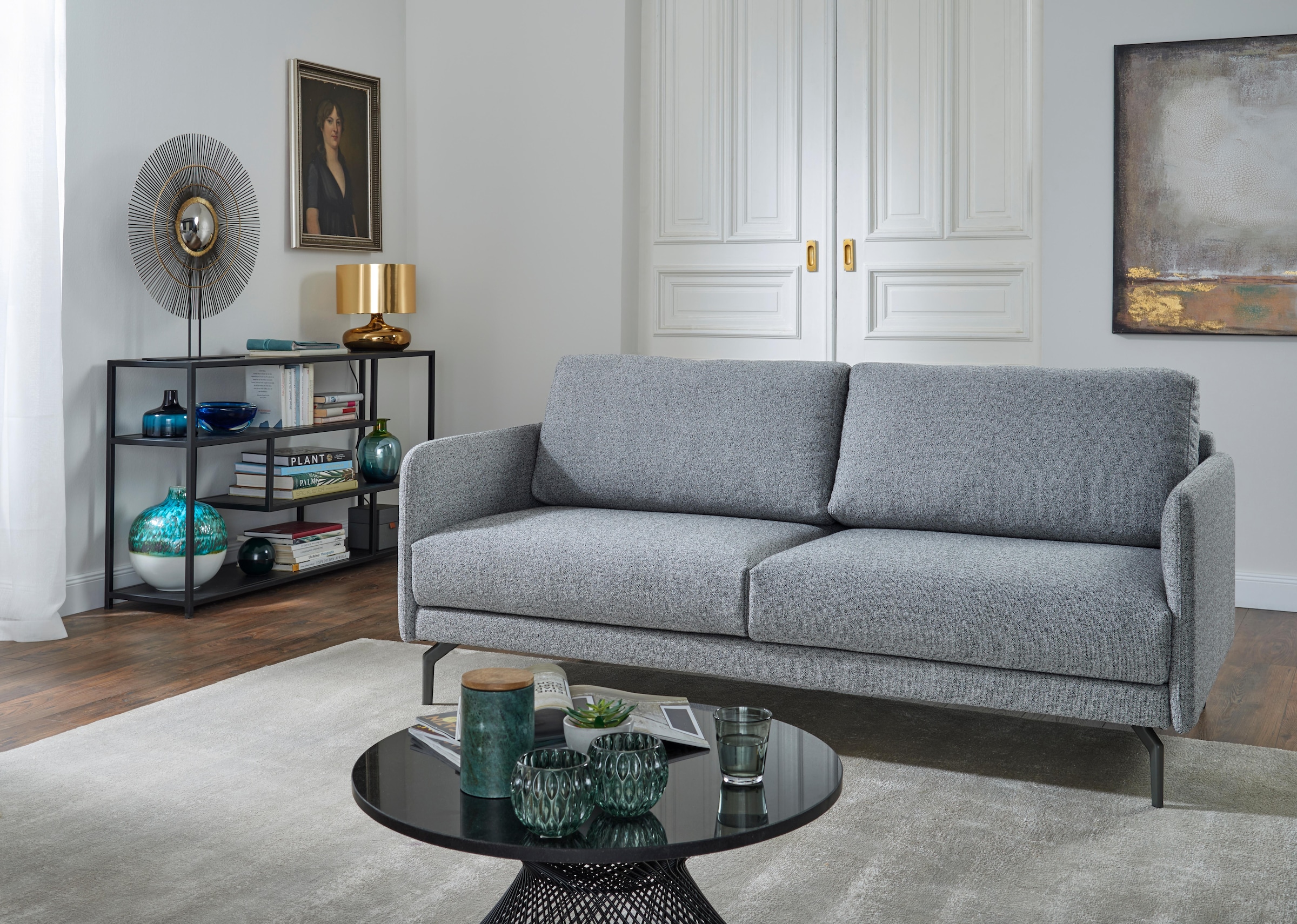 Creation BY ROLF BENZ 3-Sitzer »CR.450, Designsofa, edles Sofa, Loungesofa, Ledersofa, klares Design« Armlehne sehr schmal, Breite 190 cm, Alugussfuß Umbragrau