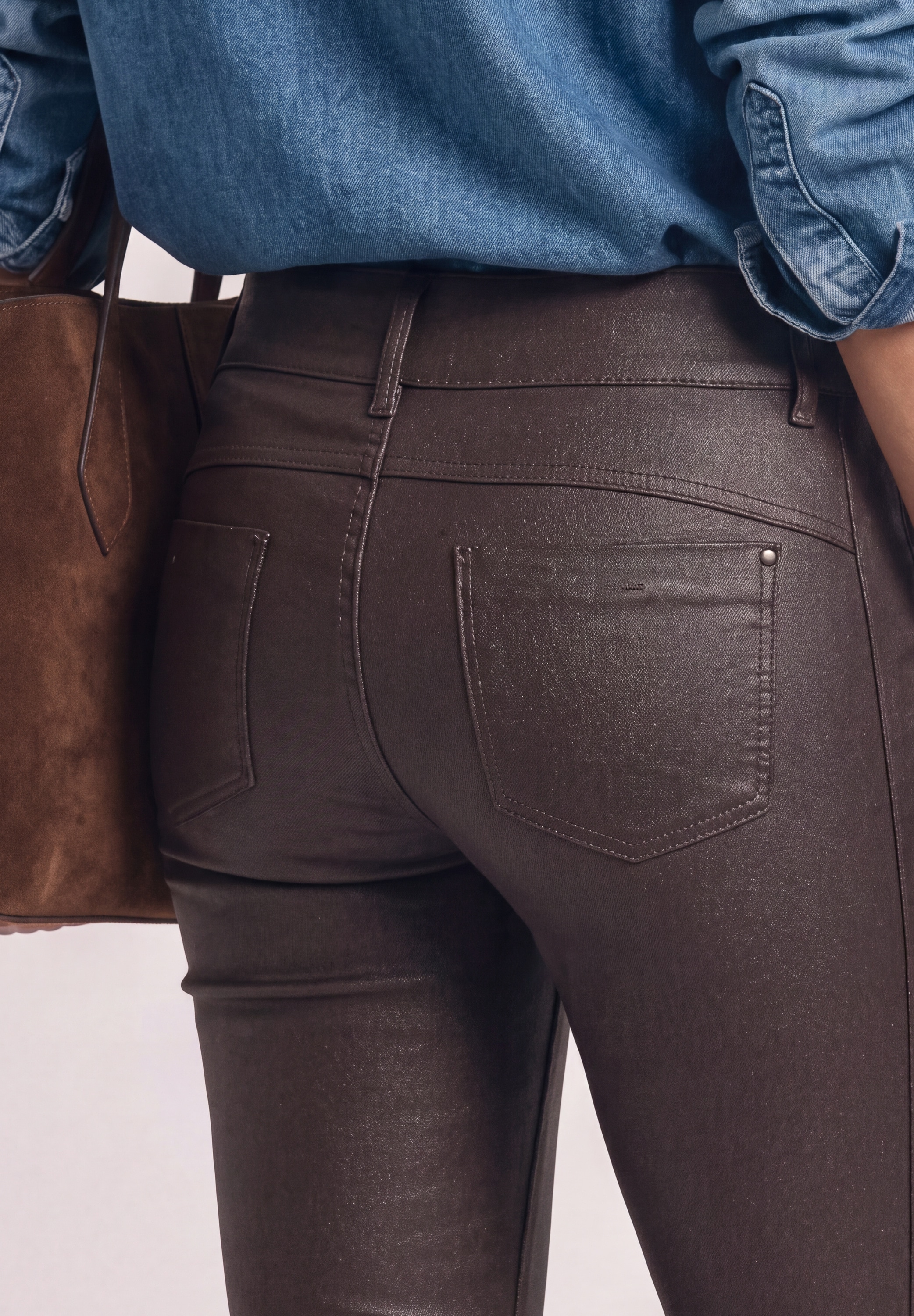 STREET ONE Lederimitathose »Style York«  Mid Waist Hose im Slim Fit in Leder-Optik