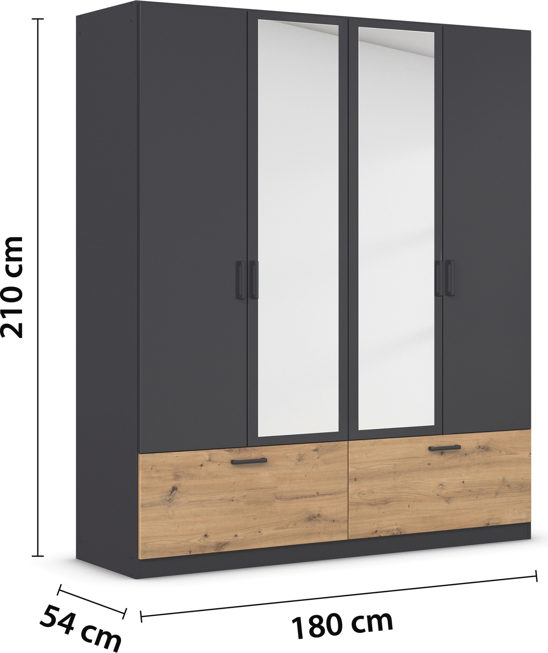 rauch Drehtürenschrank »Kleiderschrank Schrank Garderobe Wäscheschrank BARI mit Spiegel« mit Schubkästen und modernem Griff in Graumetallic MADE IN GERMANY