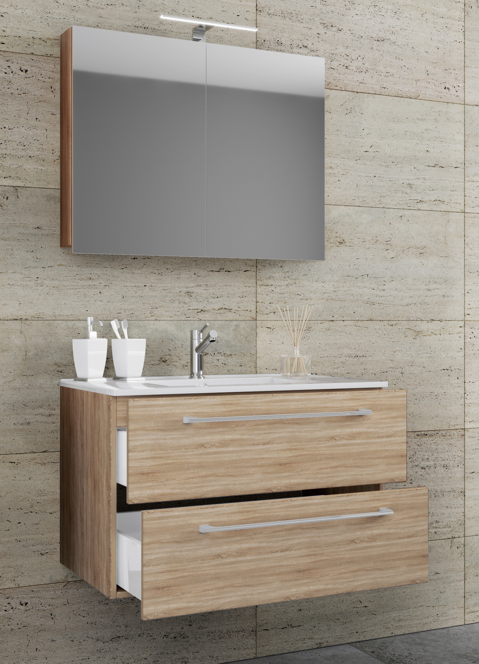 VCM Waschtisch »3-tlg. Waschplatz Waschtisch Badinos Schublade SC« 3 Stk. tlg.