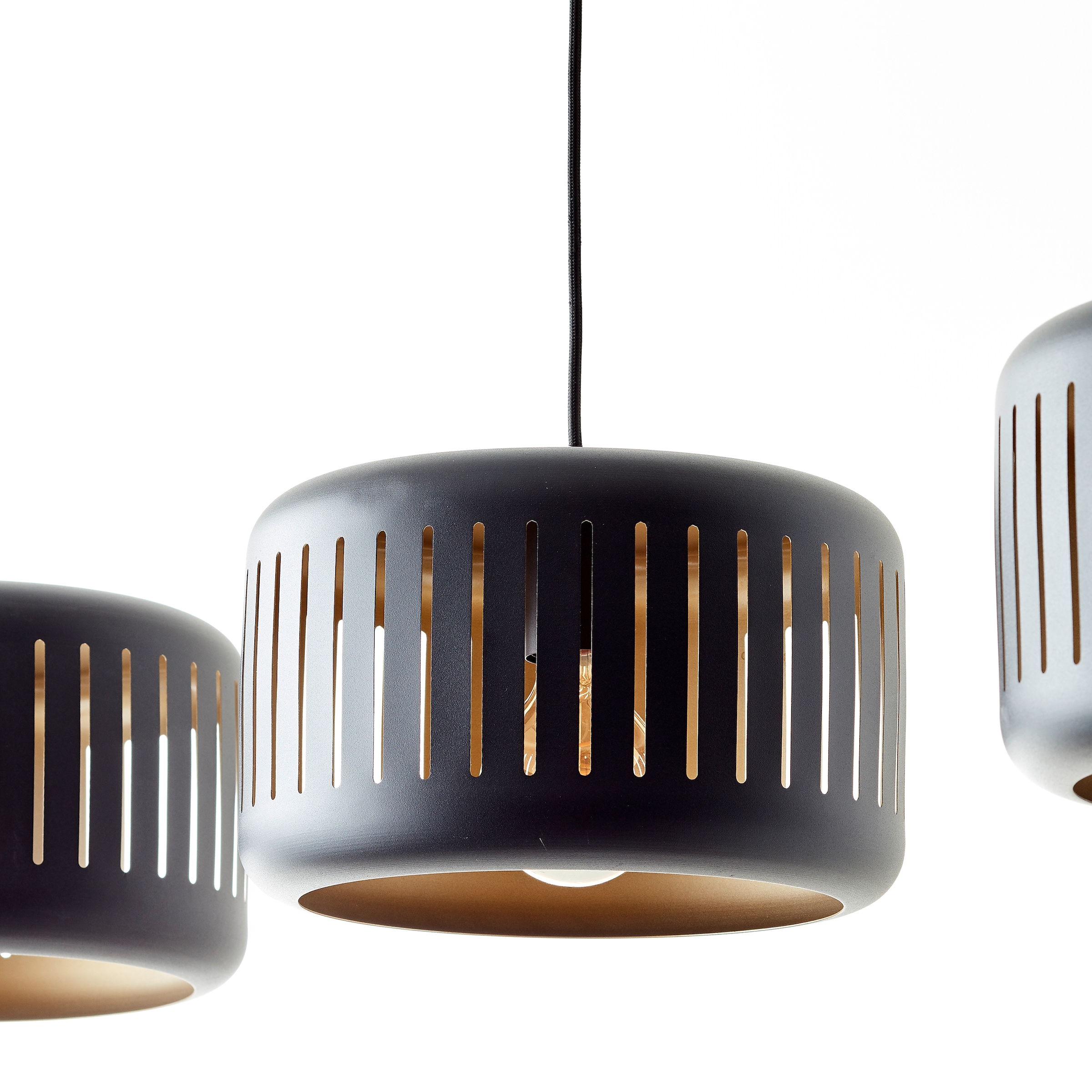 Brilliant Pendelleuchte »Tyas«, 3 flammig, Leuchtmittel E27 | ohne Leuchtmittel, 120 x 110 x 27 cm, 3 x E27, kürzbar, Metall, schwarz/goldfarben