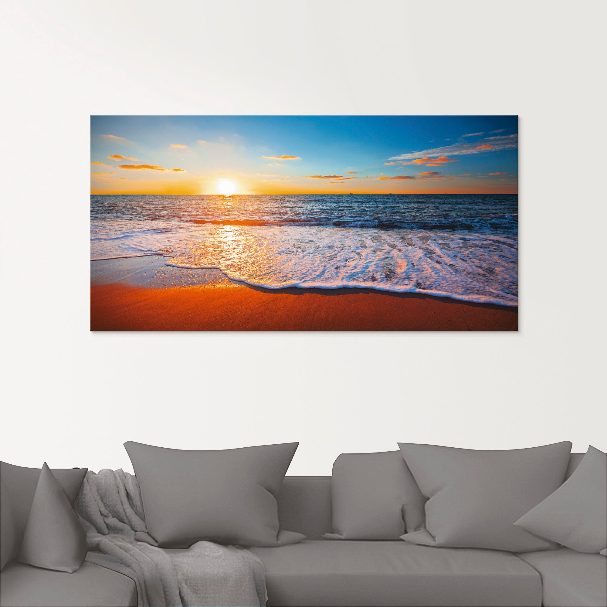 Artland Glasbild »Sonnenuntergang und das Meer«, Strand, (1 St.)