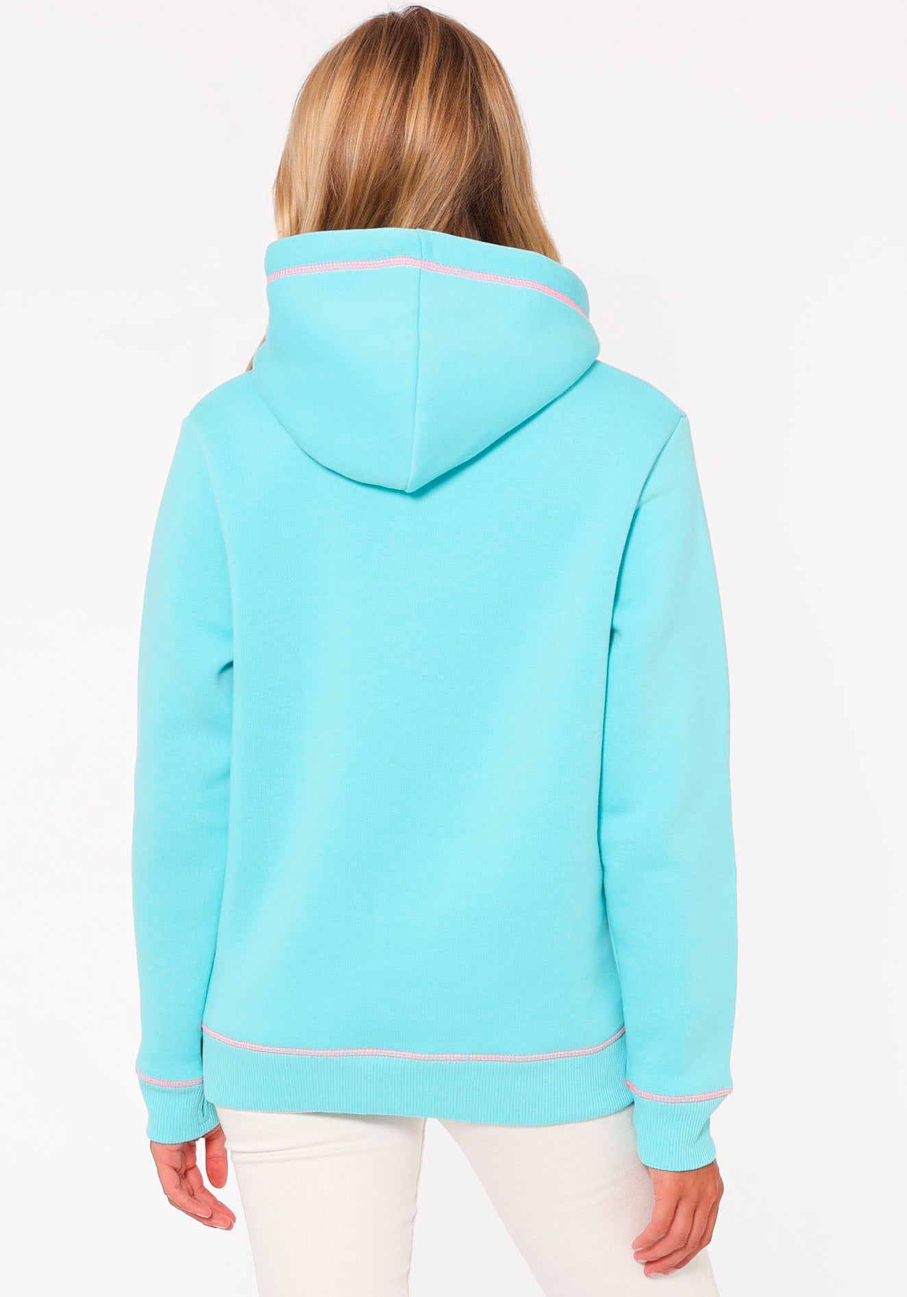 Zwillingsherz Hoodie »Strandleben Moin«, mit gesticktem Schriftzug und neonfarbenen Akzenten
