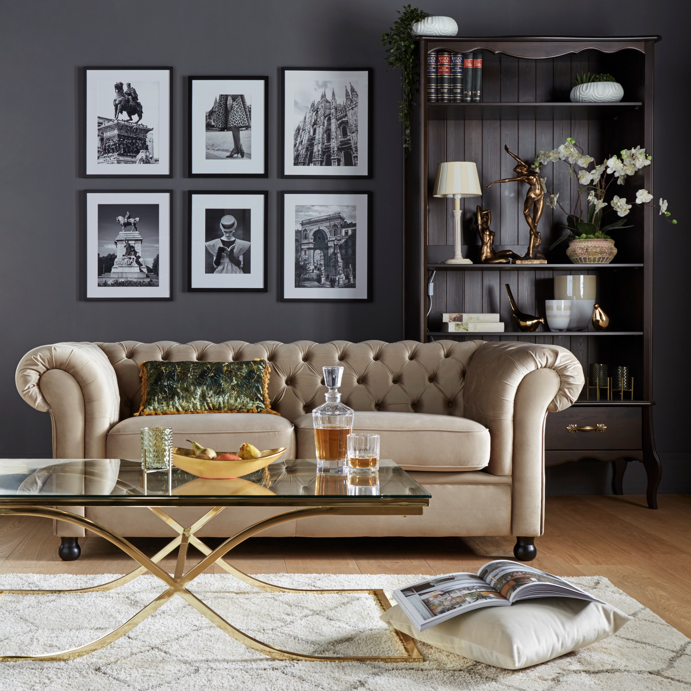Home affaire Couchtisch »TOPSELLER!«, (Glastisch), Maße (B/T/H): (120/70/42), Gestell in Gold-Optik