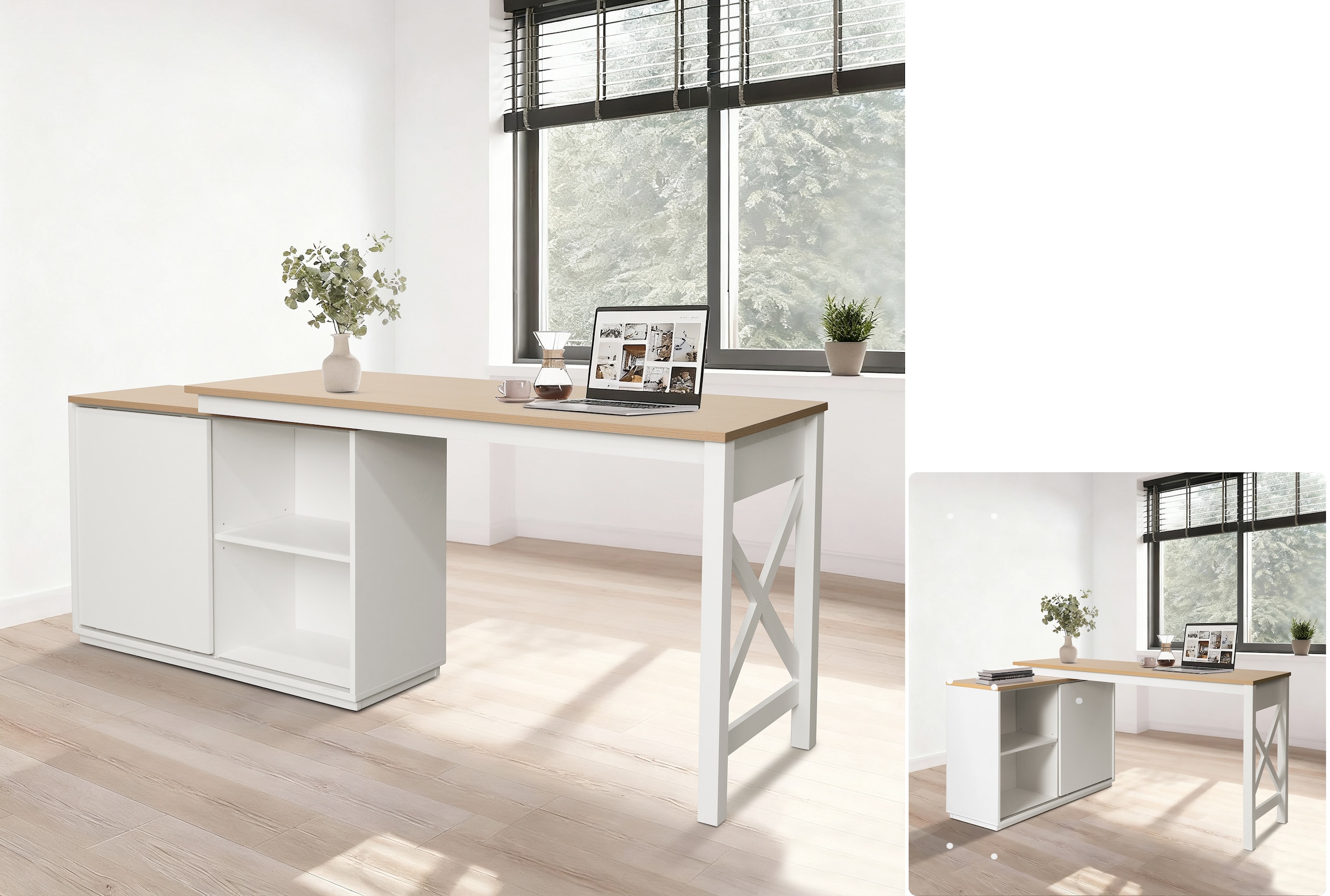 OTTO home Eckschreibtisch "SILBA" mit Schiebetür, Breite: 140 cm, auch als Sideboard nutzbar