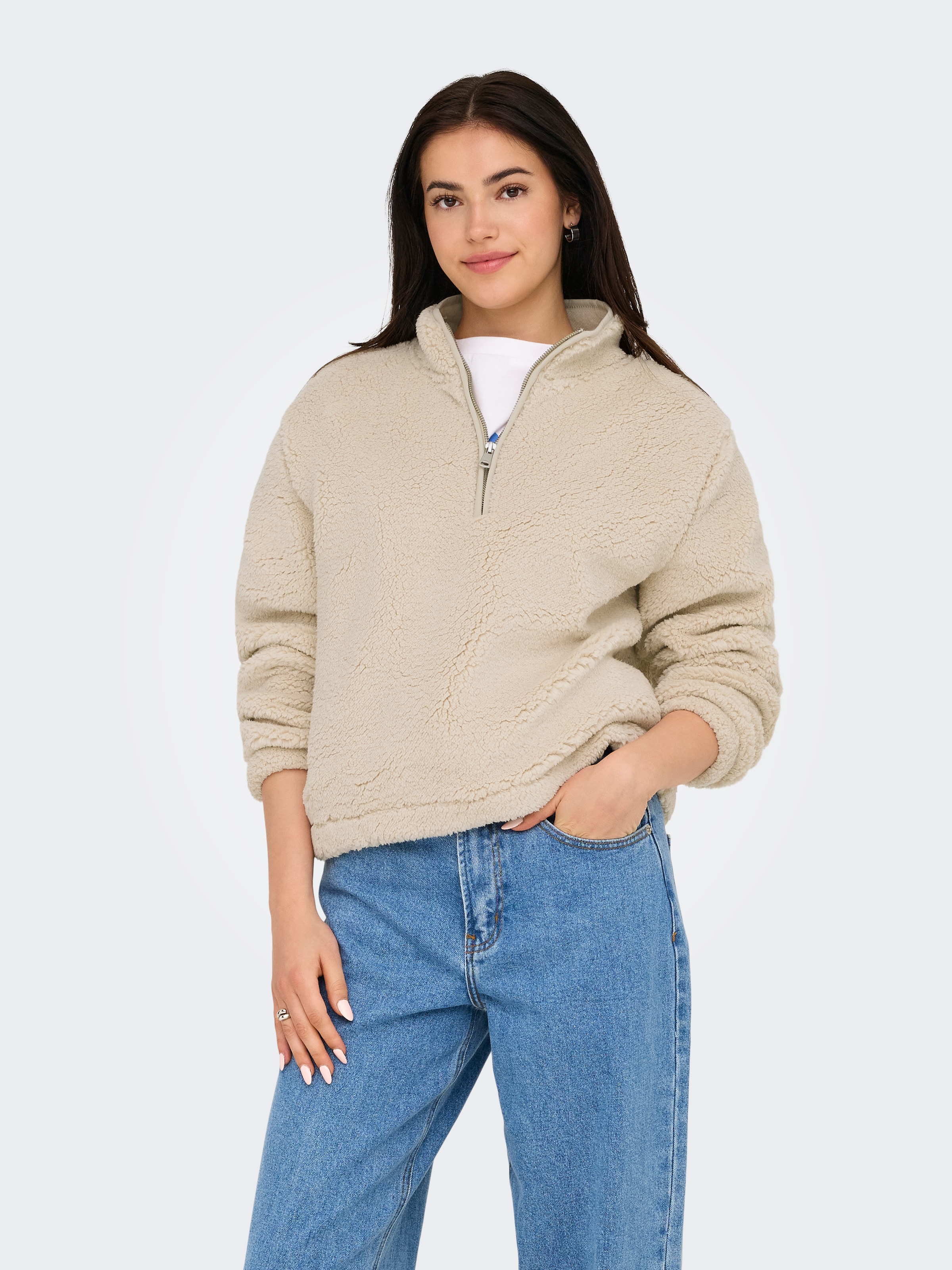 ONLY Sweatshirt »ONLNEW DALLAS L/S HIGHNECK ZIP SWT NOOS«, Kunstfaser, regular fit

