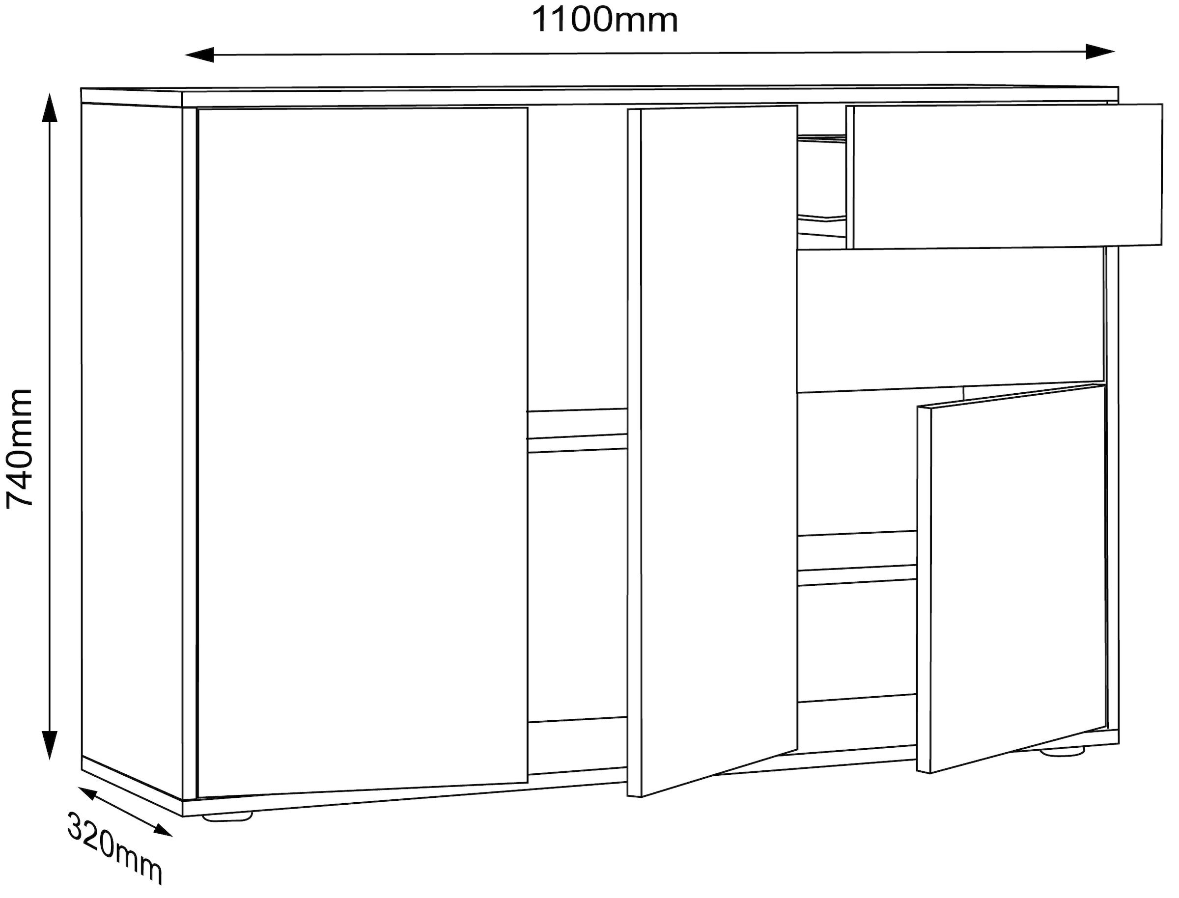 VCM Kommode »VCM Holz Kommode | Sideboard mit Drehtüren und Schubladen | Büromöbel | Maße ca H. 74 x B. 110 x T. 32cm - Salia«, (VCM Salia)