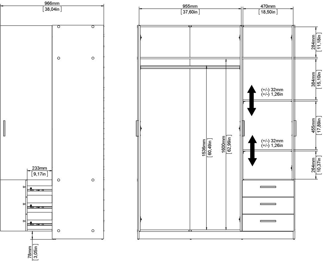 INOSIGN Kleiderschrank »Sprint Drehtürenschrank, Aufbewahrung Kasten Schrank Stauraum«, Breite 98,5/147 oder 195,5 cm, je mit Einlegeböden und Kleiderstange