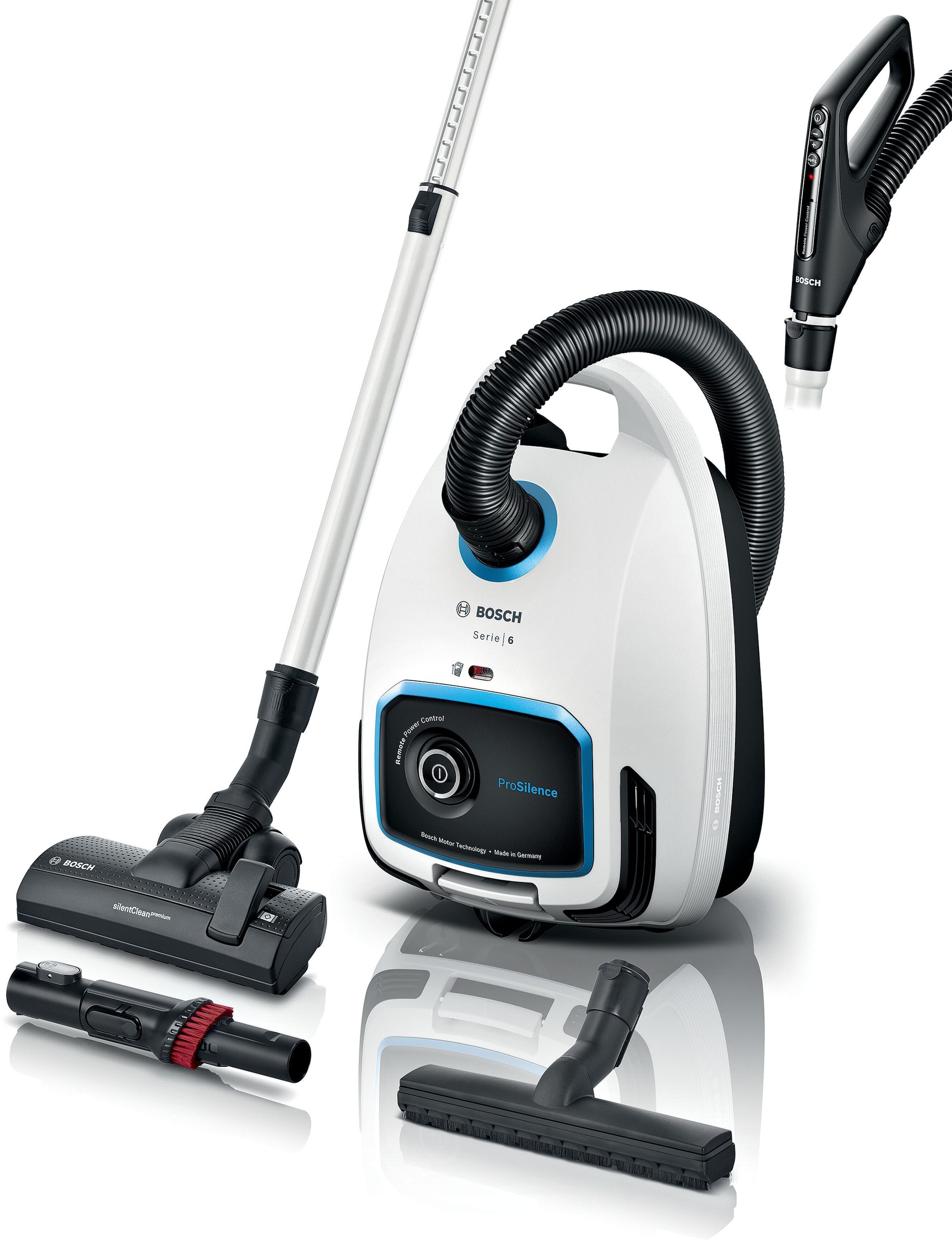 BOSCH Bodenstaubsauger "Serie 6 ProSilence BGL6TSIL, Hygiene-Filter, 10 Jahre Motorgarantie" 700 W mit Beutel Leistungsregulierung am Handgriff, langes Kabel, extrem leise, weiß